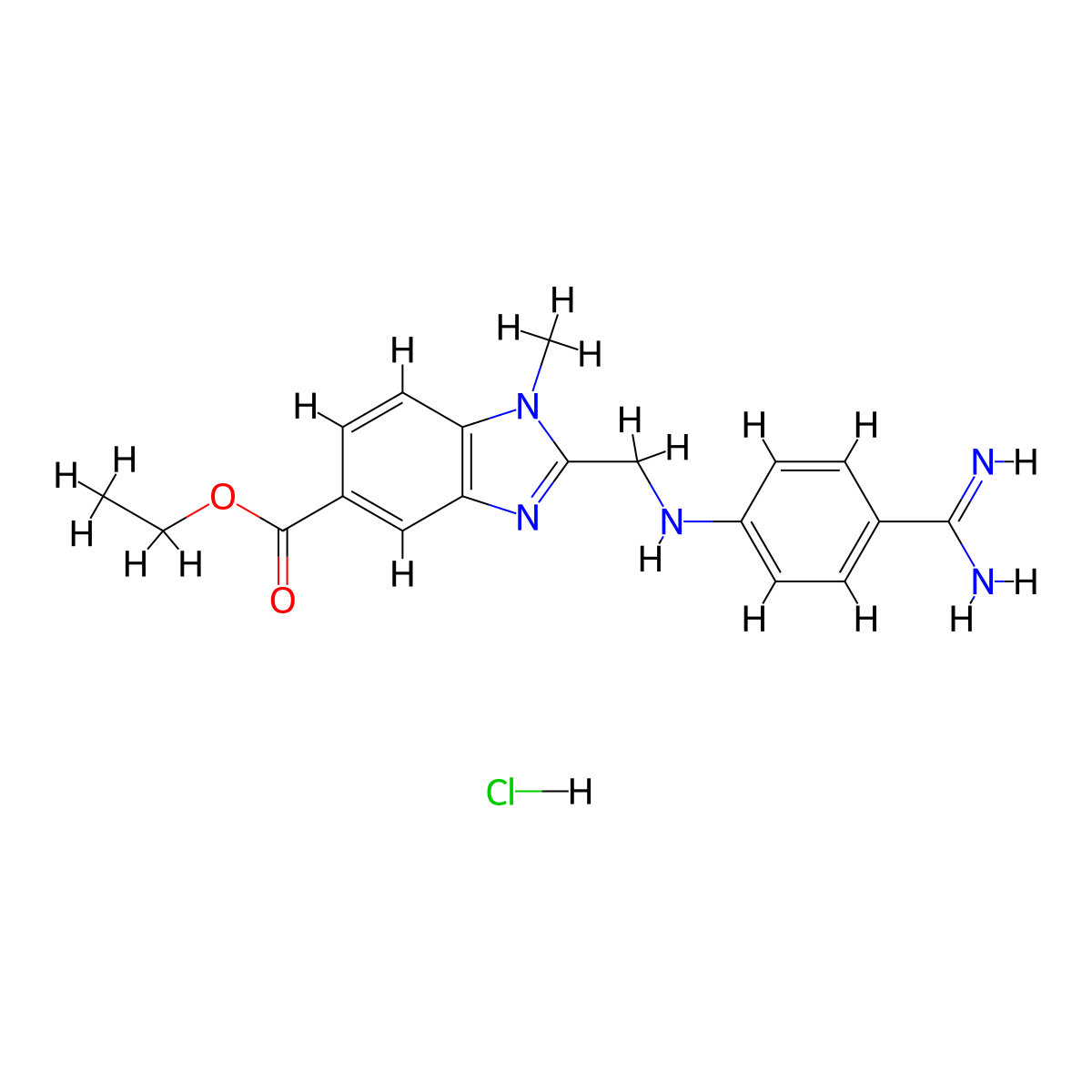 2-[[[4-(Aminoiminomethyl)phenyl]amino]methyl]-1-methyl-1H-benzimidazole-5-carboxylic Acid Ethyl Ester Hydrochloride molecular structure, CAS 1422435-39-9