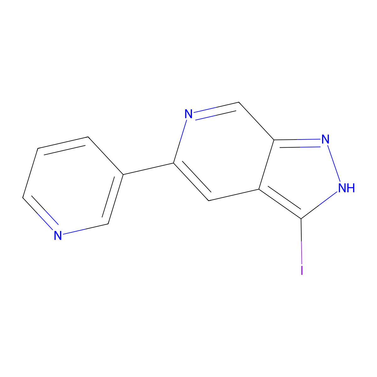 3-iodo-5-(pyridin-3-yl)-1H-pyrazolo[3,4-c]pyridine molecular structure, CAS 1422442-81-6