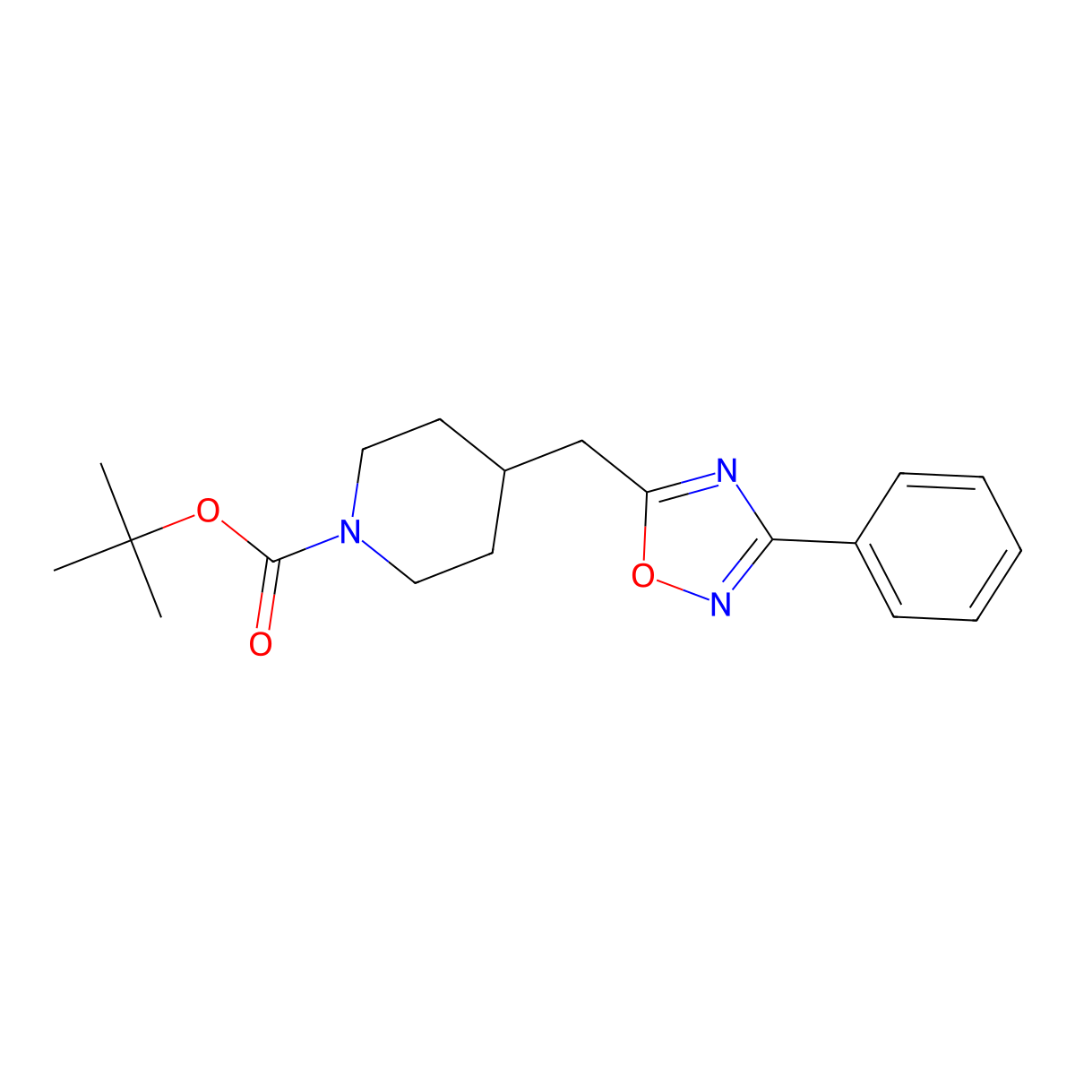 Tert-butyl 4-[(3-phenyl-1,2,4-oxadiazol-5-yl)methyl]piperidine-1-carboxylate molecular structure, CAS 1422444-93-6