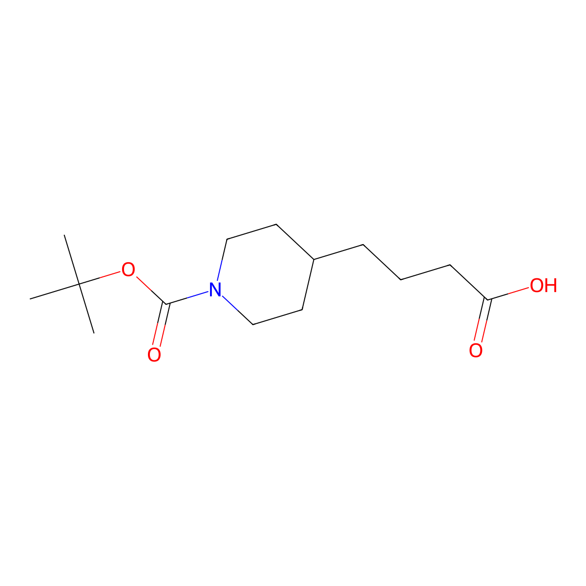 4-(1-((Tert-butoxy)carbonyl)piperidin-4-yl)butanoic acid molecular structure, CAS 142247-38-9
