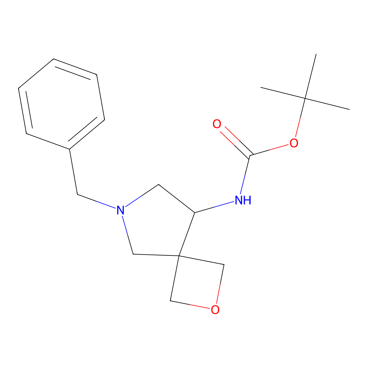 tert-Butyl (6-benzyl-2-oxa-6-azaspiro[3.4]octan-8-yl)carbamate molecular structure, CAS 1422496-62-5