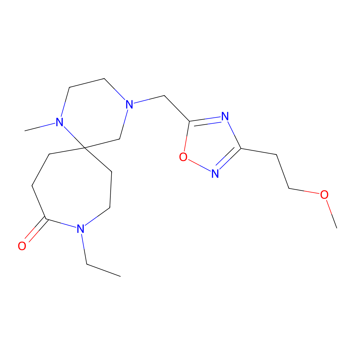 9-Ethyl-4-{[3-(2-methoxyethyl)-1,2,4-oxadiazol-5-YL]methyl}-1-methyl-1,4,9-triazaspiro[5.6]dodecan-10-one molecular structure, CAS 1422558-29-9