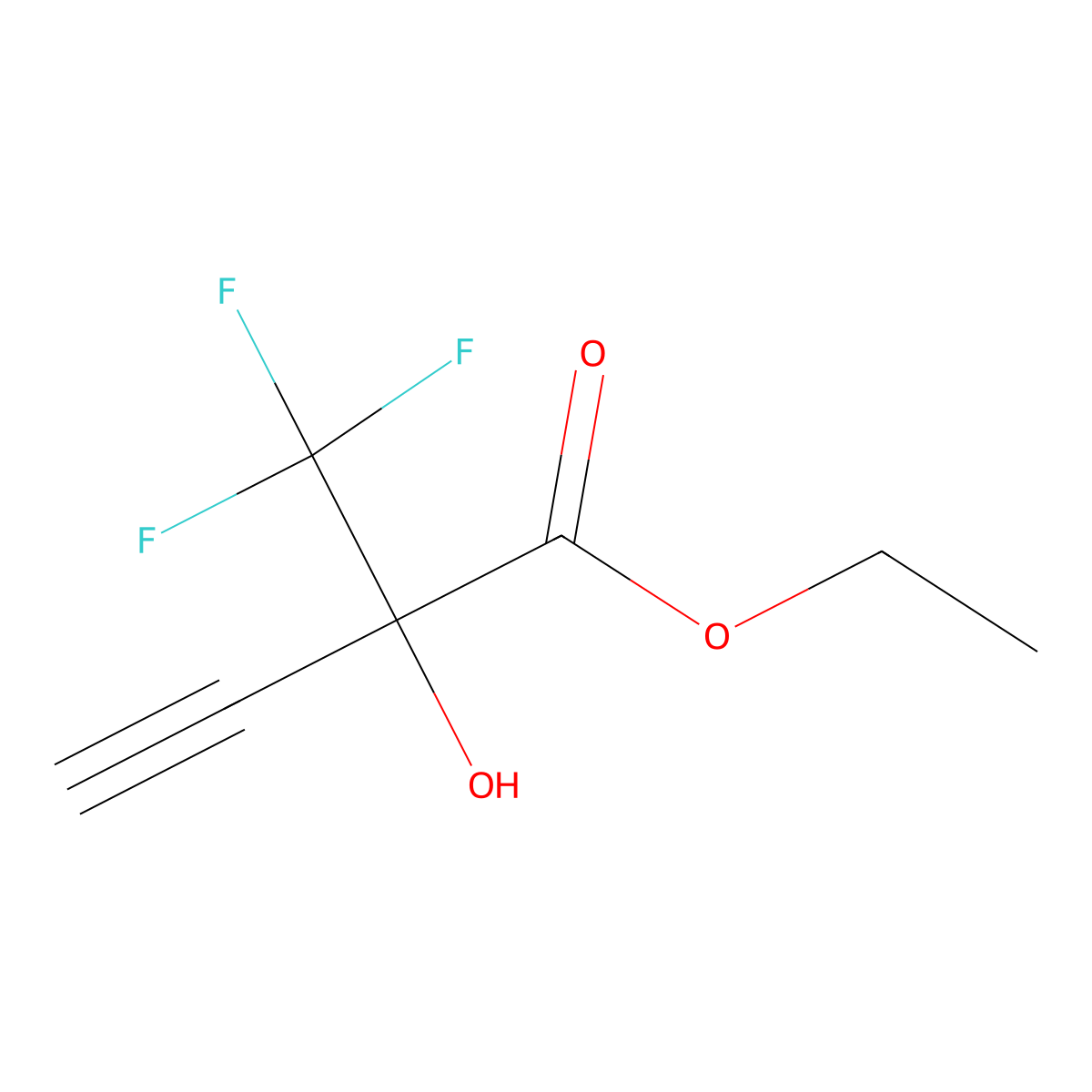Ethyl 2-hydroxy-2-(trifluoromethyl)but-3-ynoate molecular structure, CAS 142259-60-7