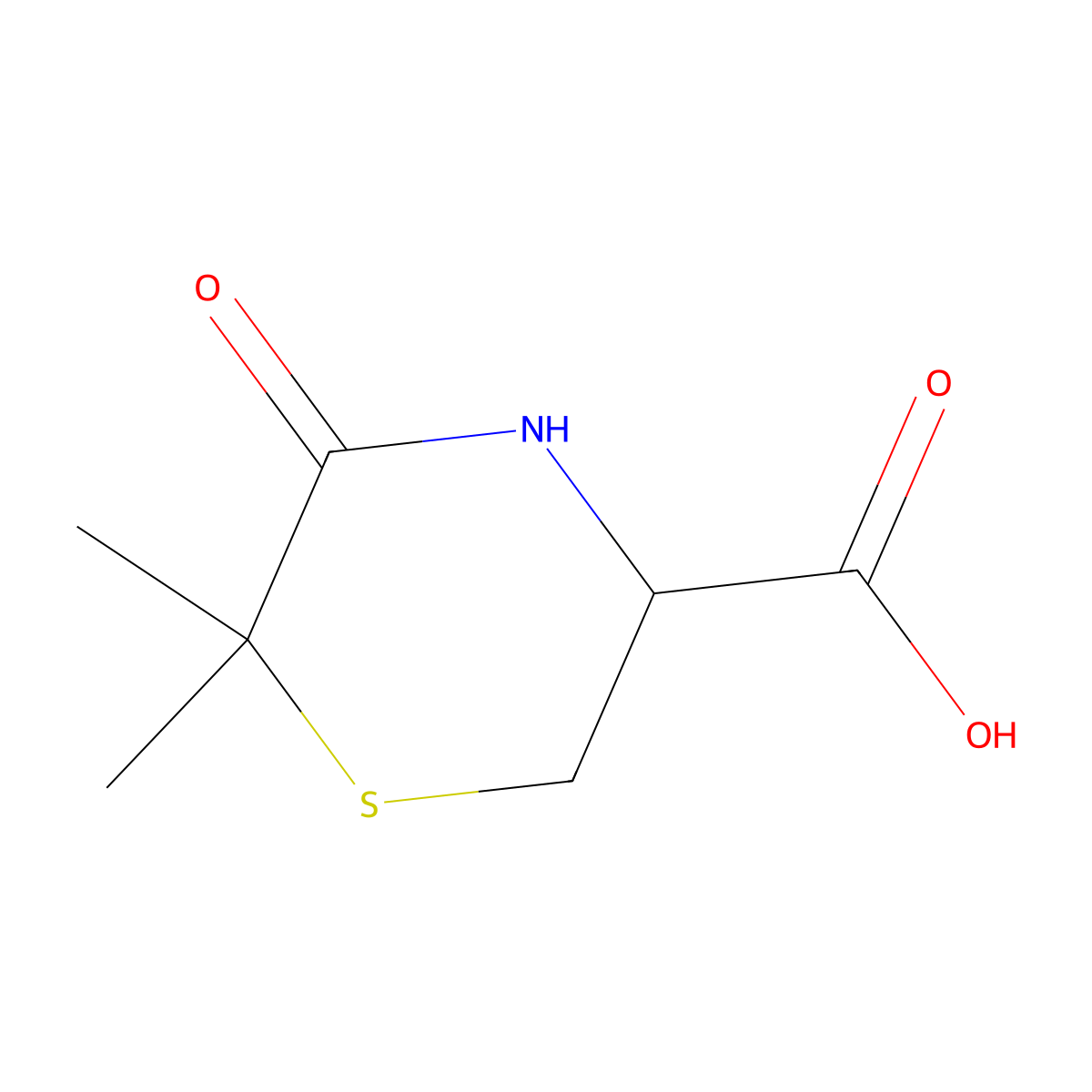 (3S)-6,6-dimethyl-5-oxothiomorpholine-3-carboxylic acid molecular structure, CAS 14226-94-9