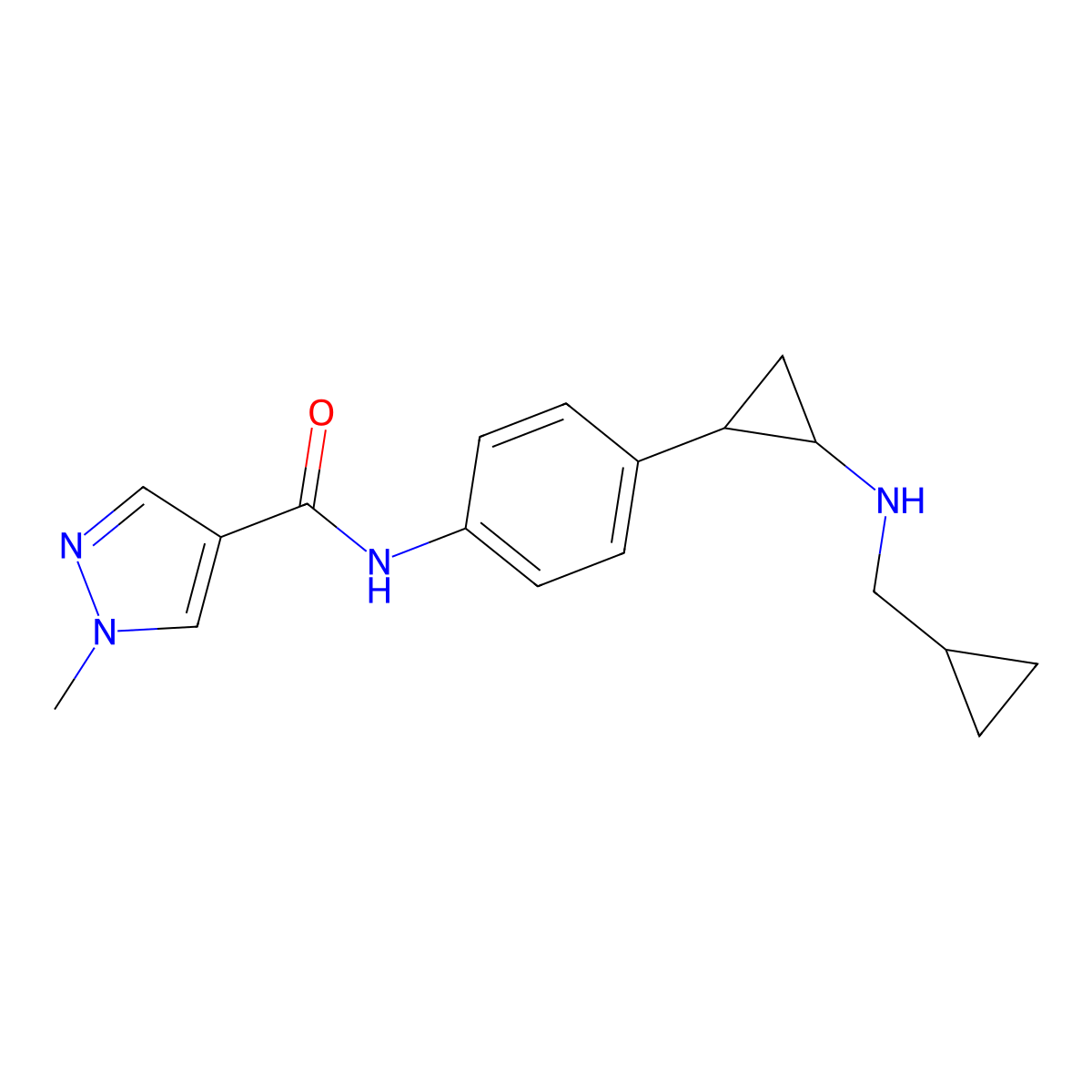 N-[4-[(1S,2R)-2-(cyclopropylmethylamino)cyclopropyl]phenyl]-1-methylpyrazole-4-carboxamide molecular structure, CAS 1422620-34-5