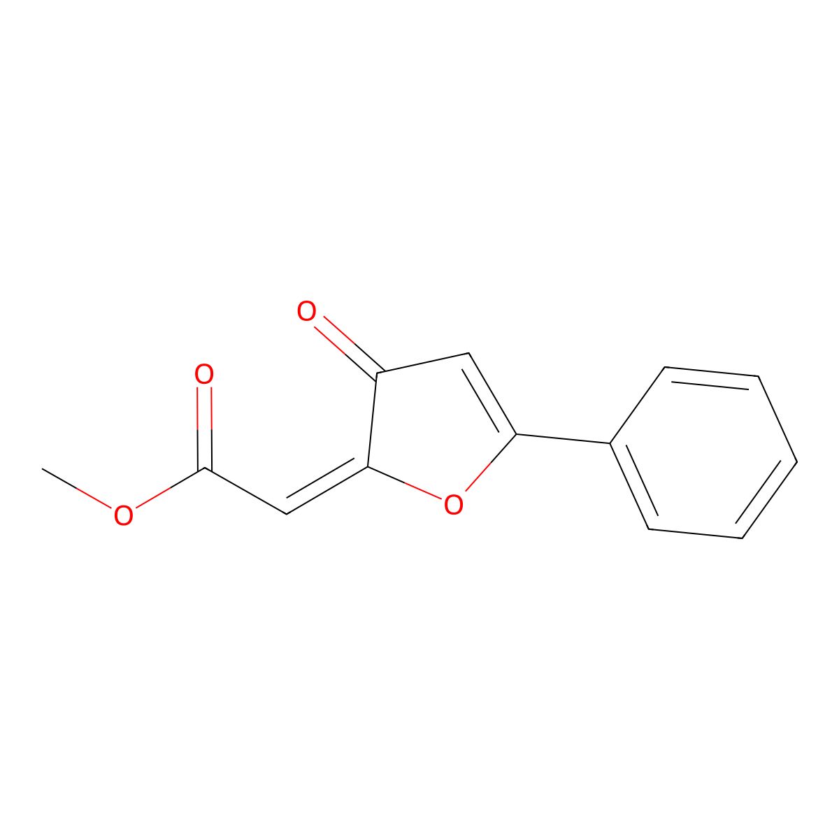 Acetic acid, (3-oxo-5-phenyl-2(3H)-furanylidene)-, methyl ester, (Z)- molecular structure, CAS 142273-50-5