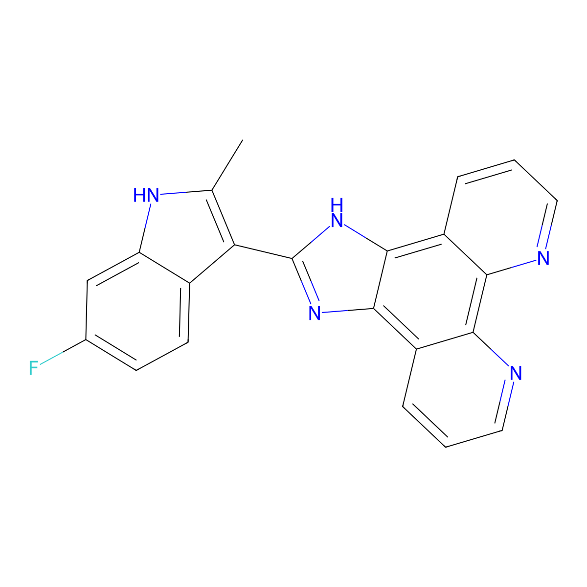 2-(6-fluoro-2-methyl-1H-indol-3-yl)-1H-imidazo[4,5-f][1,10]phenanthroline molecular structure, CAS 1422731-37-0