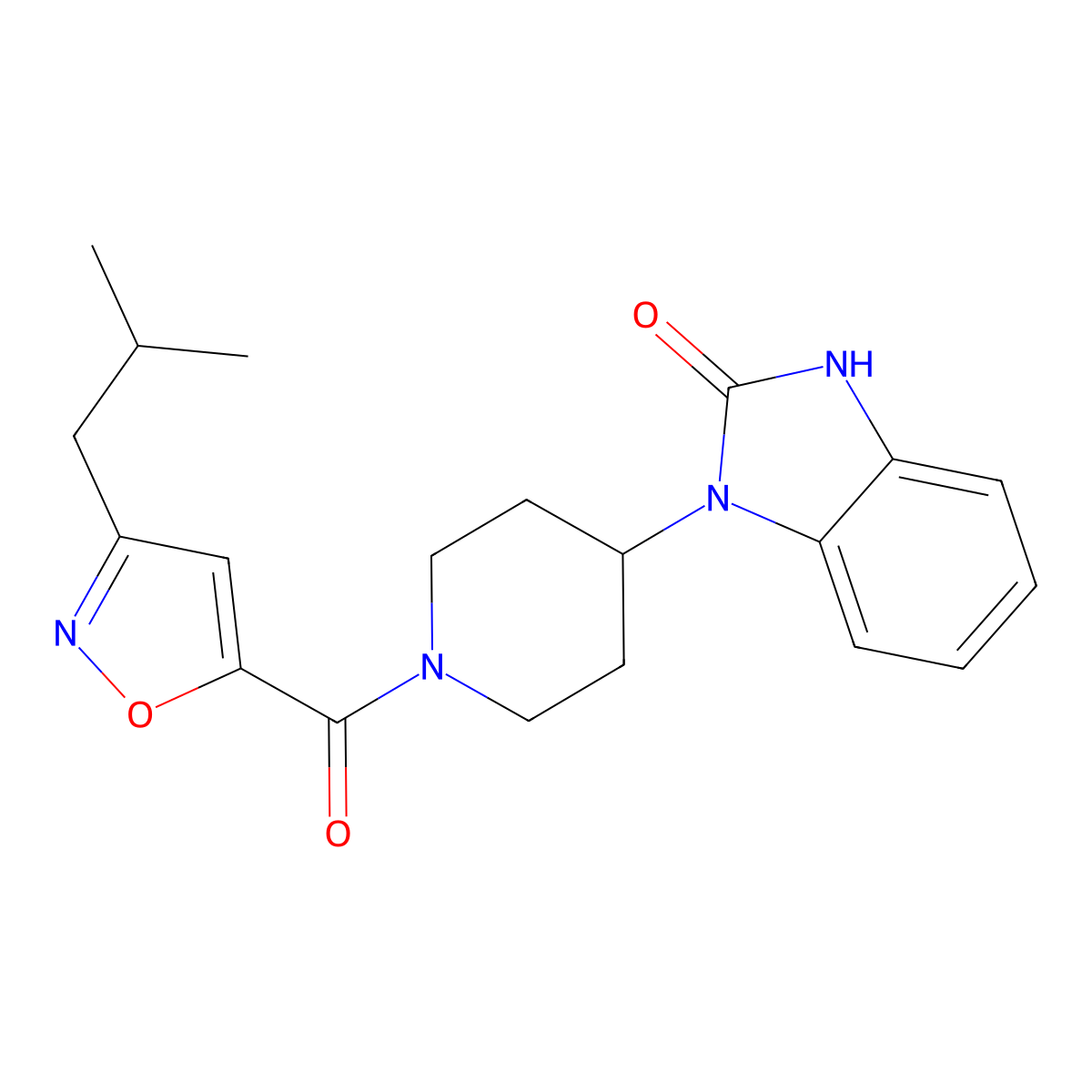1-(1-(3-isobutylisoxazole-5-carbonyl)piperidin-4-yl)-1H-benzo[d]imidazol-2(3H)-one molecular structure, CAS 1422734-85-7