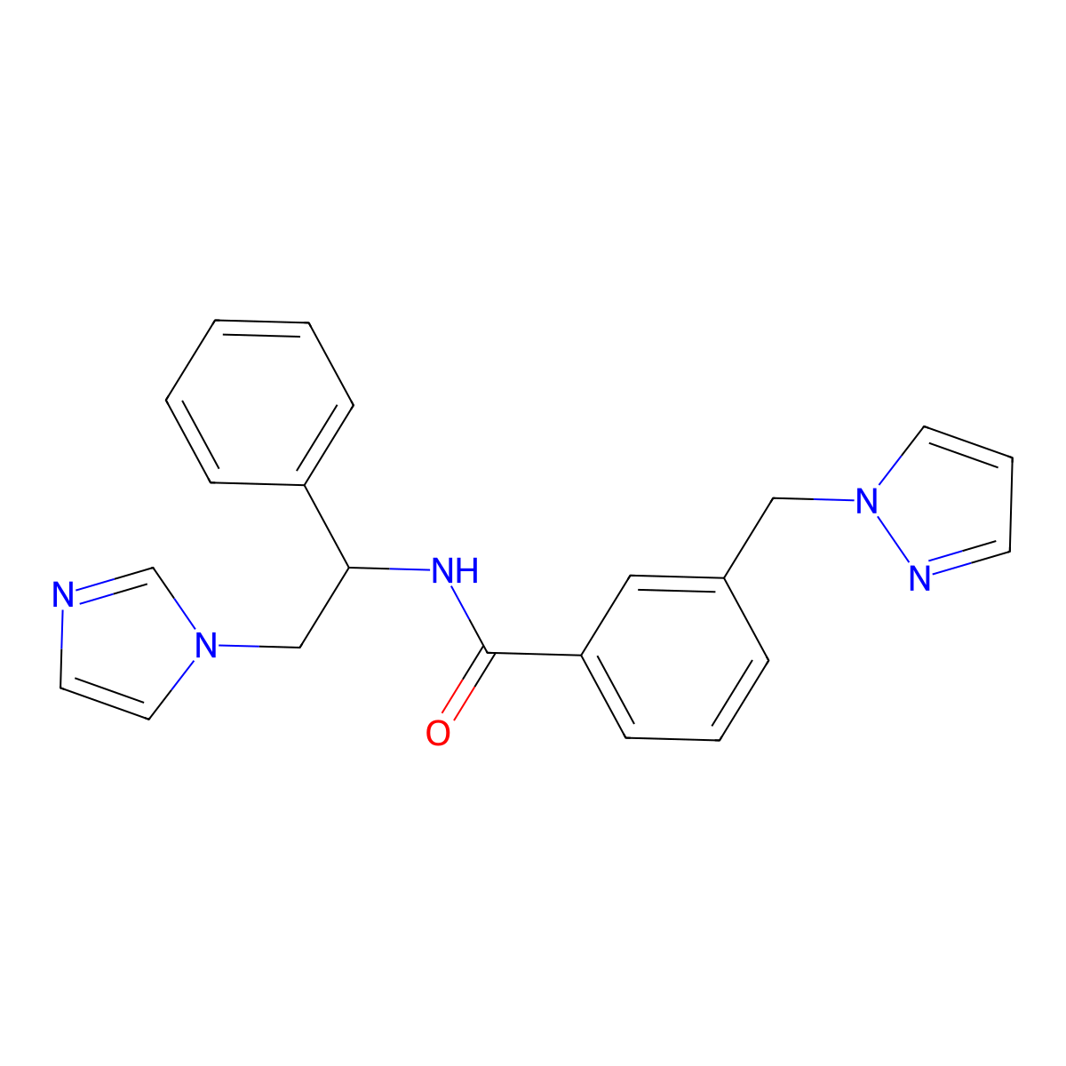 N-(2-(1H-Imidazol-1-yl)-1-phenylethyl)-3-((1H-pyrazol-1-yl)methyl)benzamide molecular structure, CAS 1422752-06-4