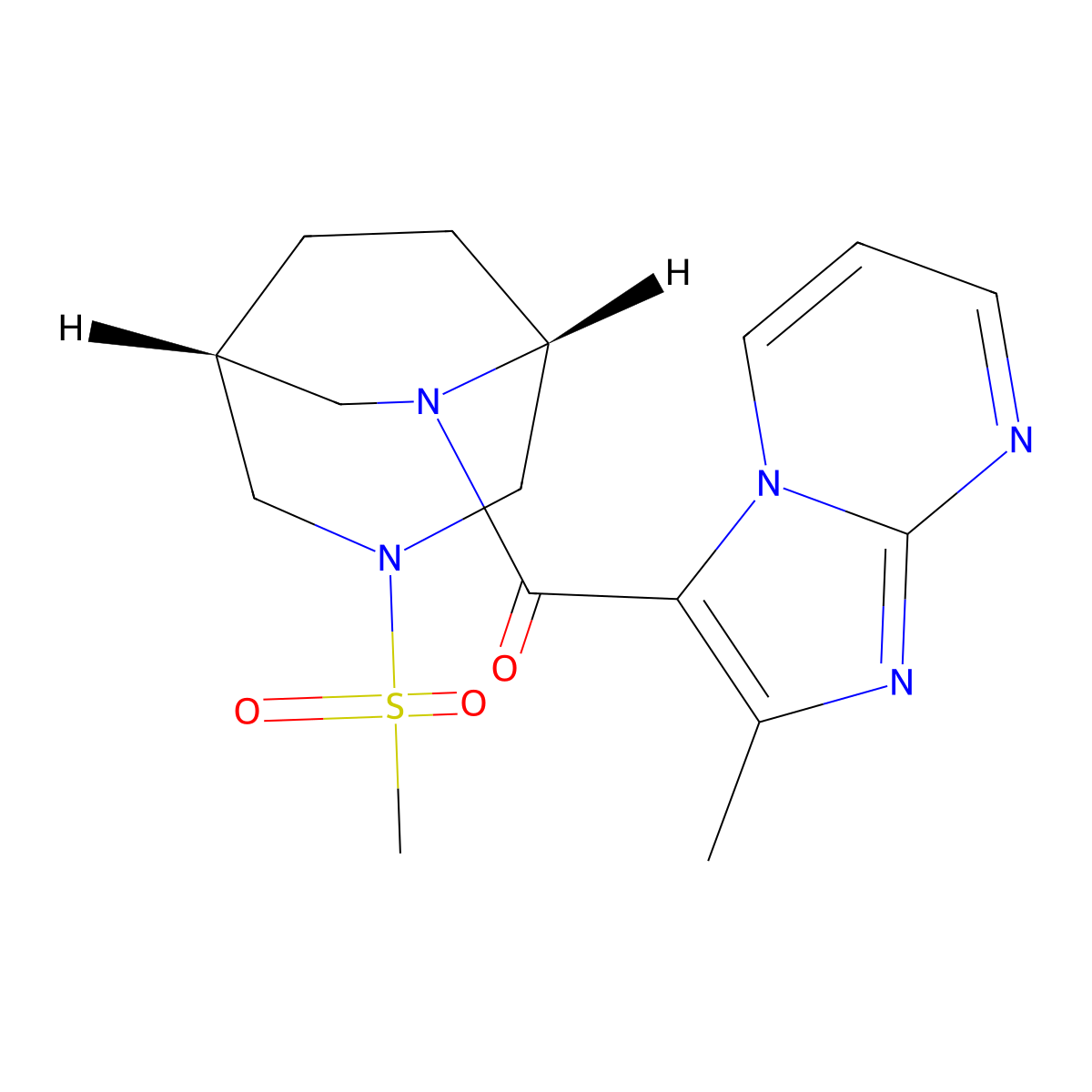 2-methyl-3-{[(1R*,5R*)-3-(methylsulfonyl)-3,6-diazabicyclo[3.2.2]non-6-yl]carbonyl}imidazo[1,2-a]pyrimidine molecular structure, CAS 1422883-82-6