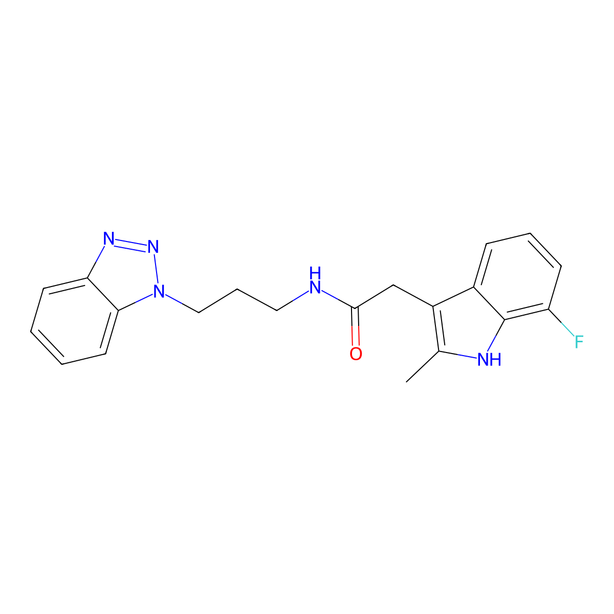 1H-Indole-3-acetamide, N-[3-(1H-benzotriazol-1-yl)propyl]-7-fluoro-2-methyl- molecular structure, CAS 1422890-00-3