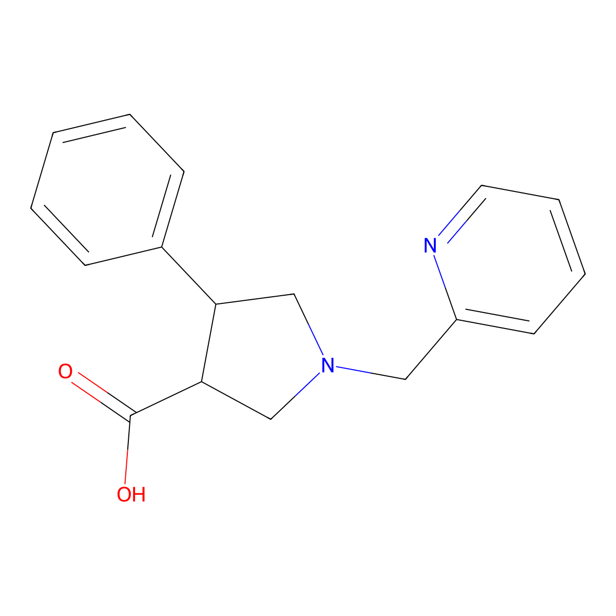 trans-4-Phenyl-1-(pyridin-2-ylmethyl)pyrrolidine-3-carboxylic acid molecular structure, CAS 1422948-25-1