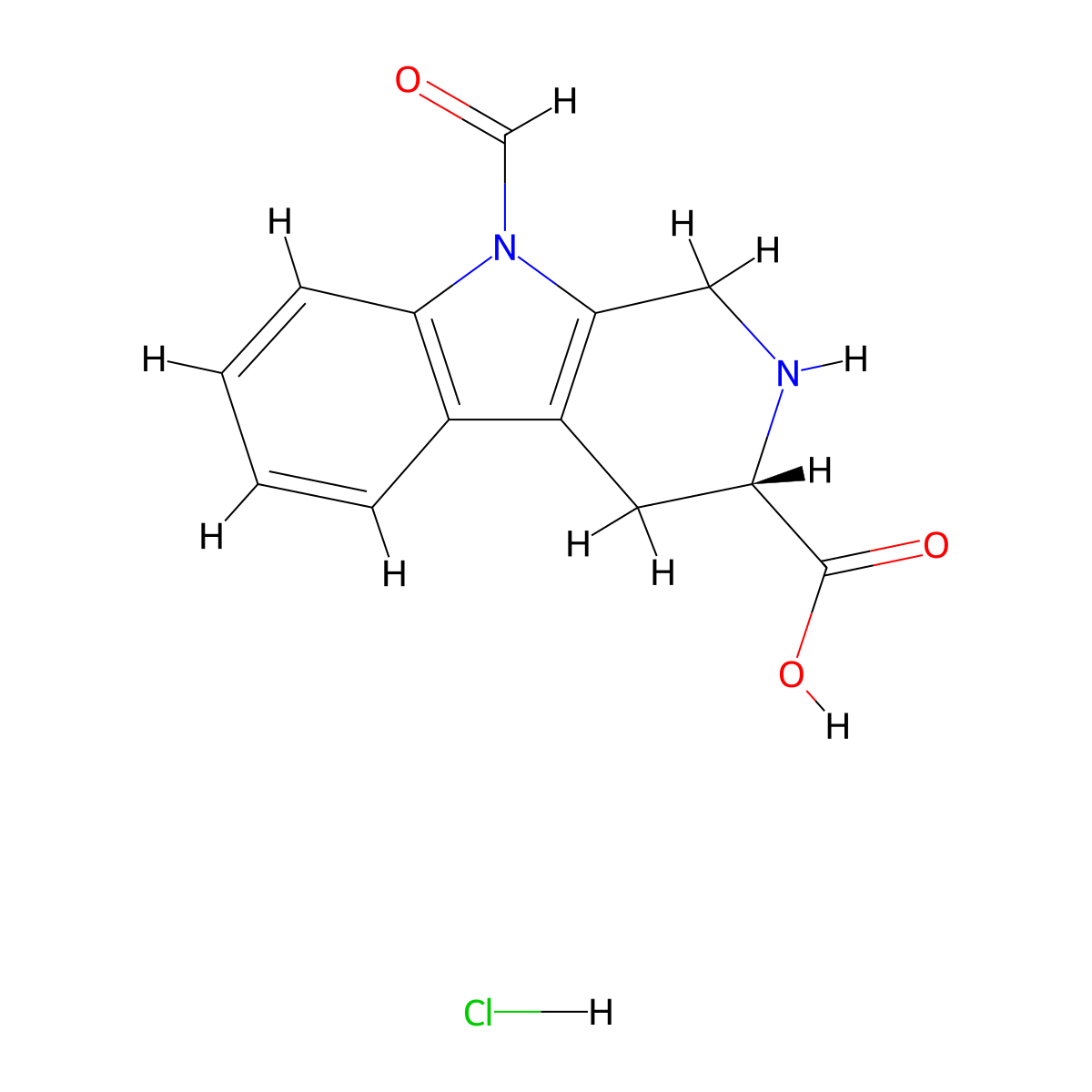 9-Formyl-1,2,3,4-tetrahydronorharman-l-3-carboxylic acid HCl molecular structure, CAS 1423017-83-7