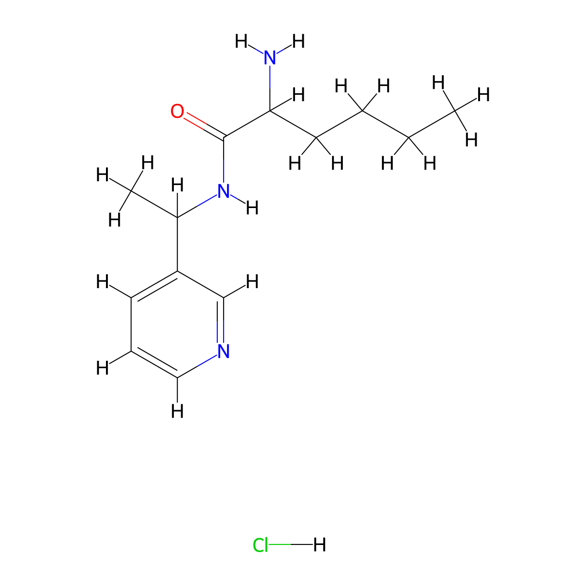 2-amino-N-[1-(pyridin-3-yl)ethyl]hexanamide hydrochloride molecular structure, CAS 1423023-82-8