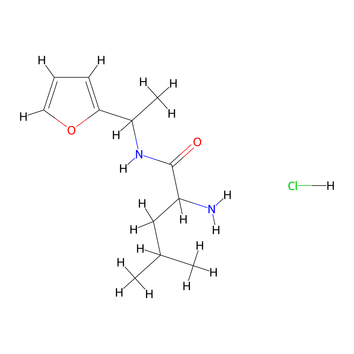 2-amino-N-[1-(furan-2-yl)ethyl]-4-methylpentanamide hydrochloride molecular structure, CAS 1423023-85-1