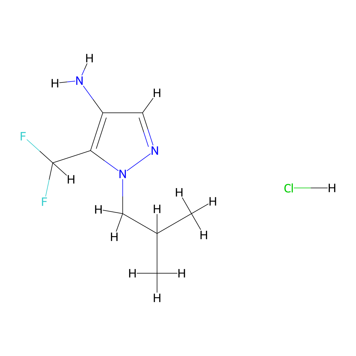 5-(difluoromethyl)-1-(2-methylpropyl)-1H-pyrazol-4-amine hydrochloride molecular structure, CAS 1423023-88-4
