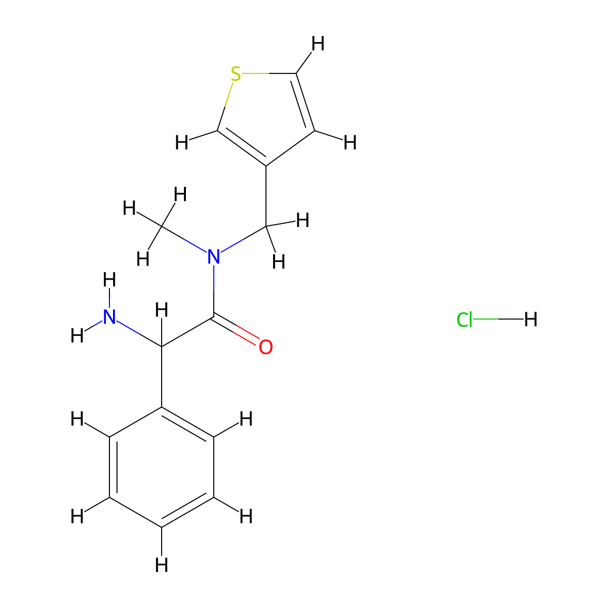 2-amino-N-methyl-2-phenyl-N-(thiophen-3-ylmethyl)acetamide hydrochloride molecular structure, CAS 1423024-02-5