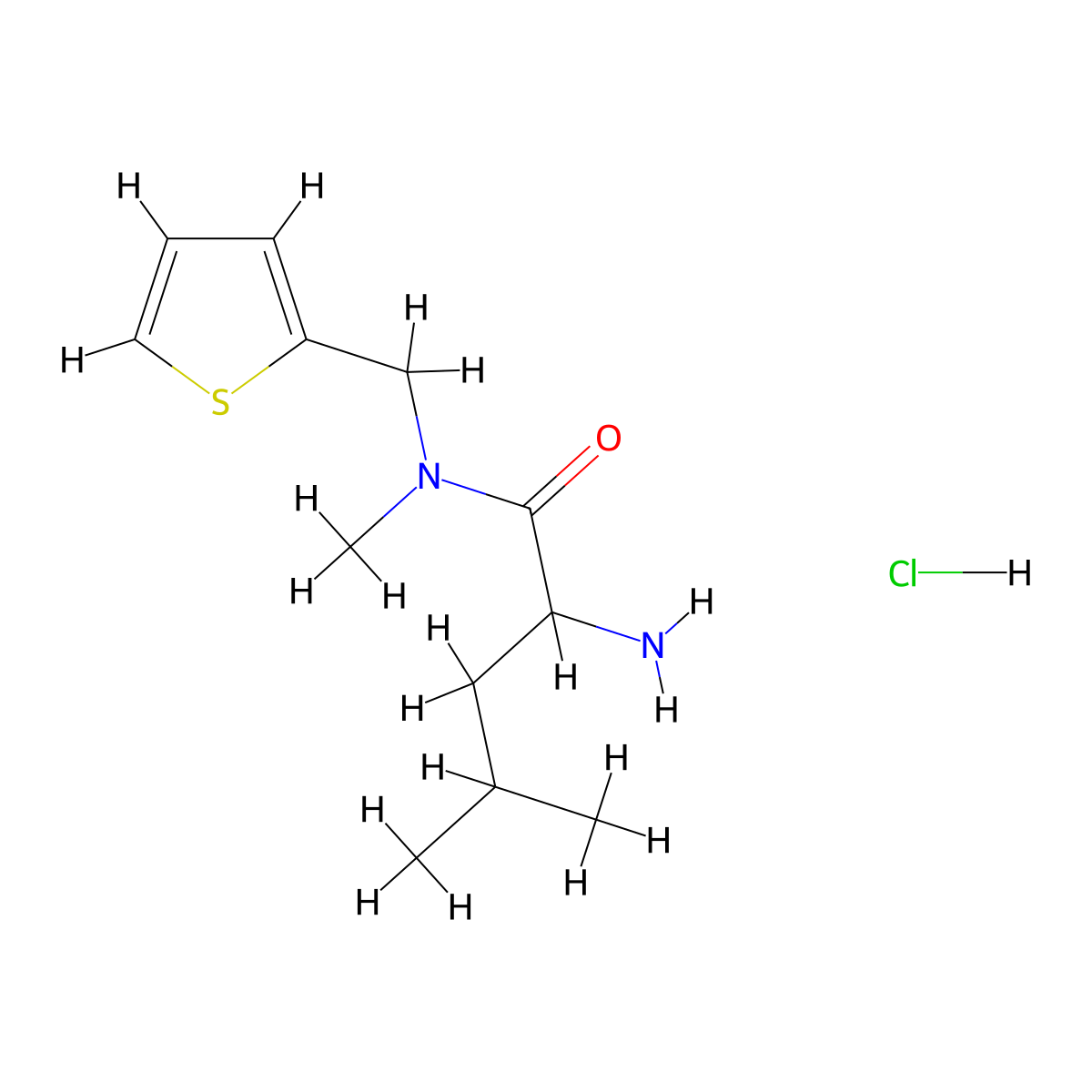 2-amino-N,4-dimethyl-N-(thiophen-2-ylmethyl)pentanamide hydrochloride molecular structure, CAS 1423024-07-0