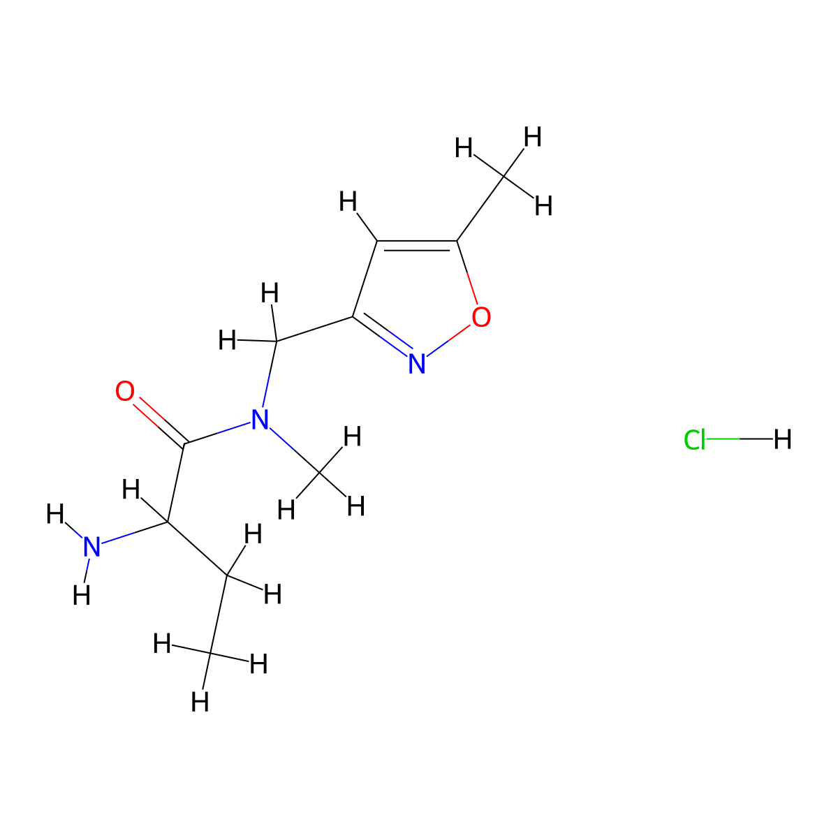 2-amino-N-methyl-N-[(5-methyl-1,2-oxazol-3-yl)methyl]butanamide hydrochloride molecular structure, CAS 1423024-13-8