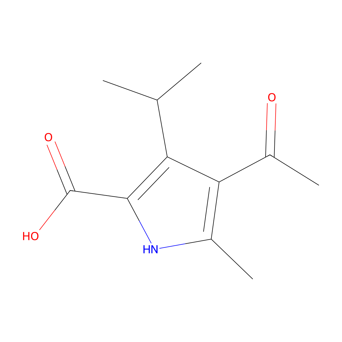 4-acetyl-5-methyl-3-(propan-2-yl)-1H-pyrrole-2-carboxylic acid molecular structure, CAS 1423024-14-9