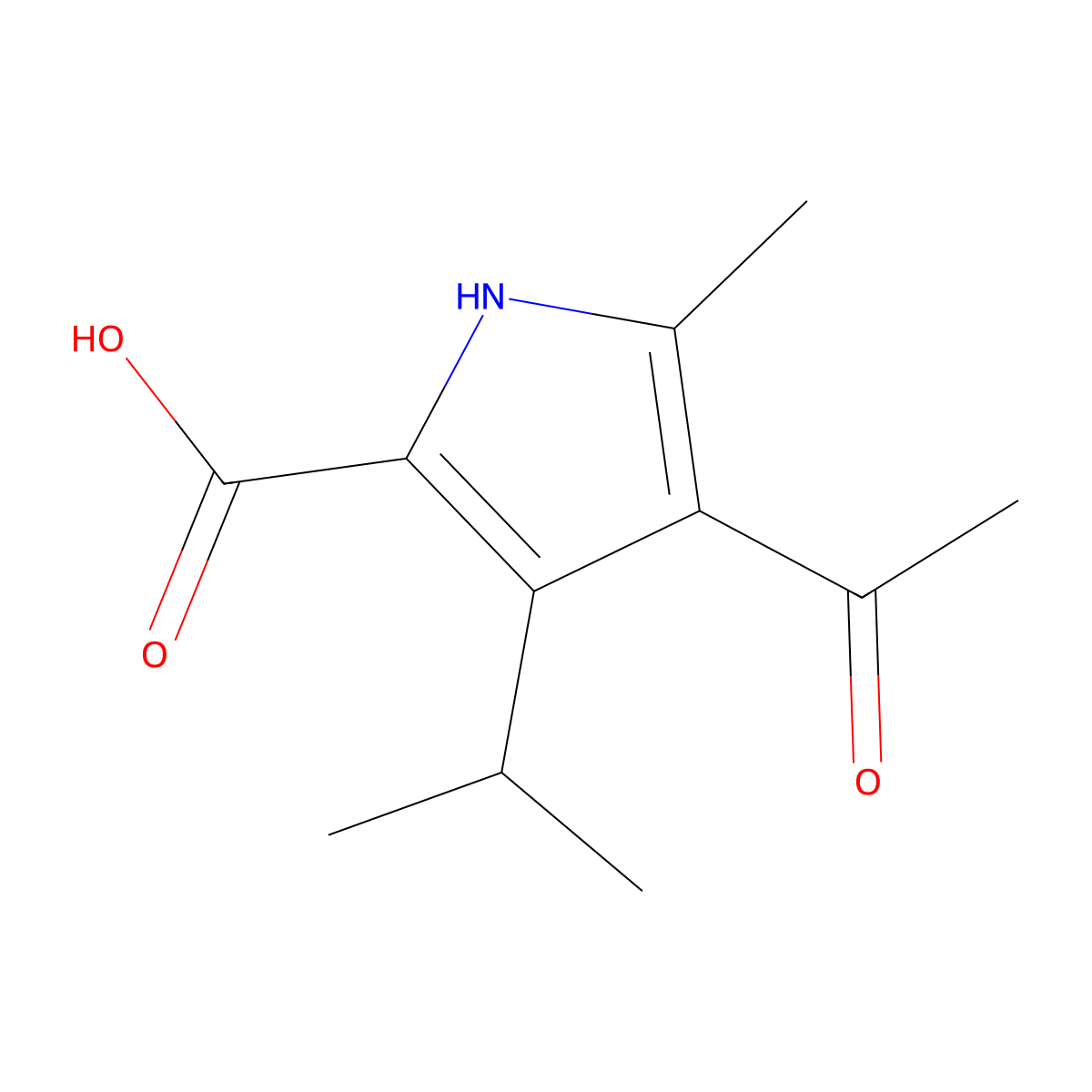 4-acetyl-5-methyl-3-(propan-2-yl)-1H-pyrrole-2-carboxylic acid molecular structure, CAS 1423024-14-9
