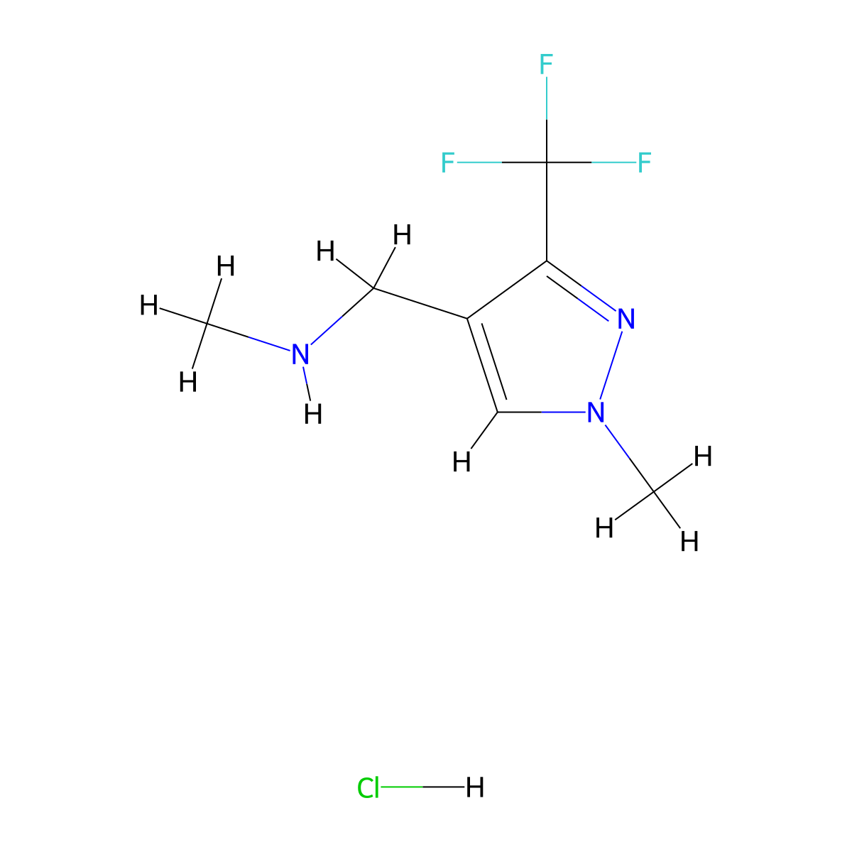 methyl({[1-methyl-3-(trifluoromethyl)-1H-pyrazol-4-yl]methyl})amine hydrochloride molecular structure, CAS 1423024-17-2