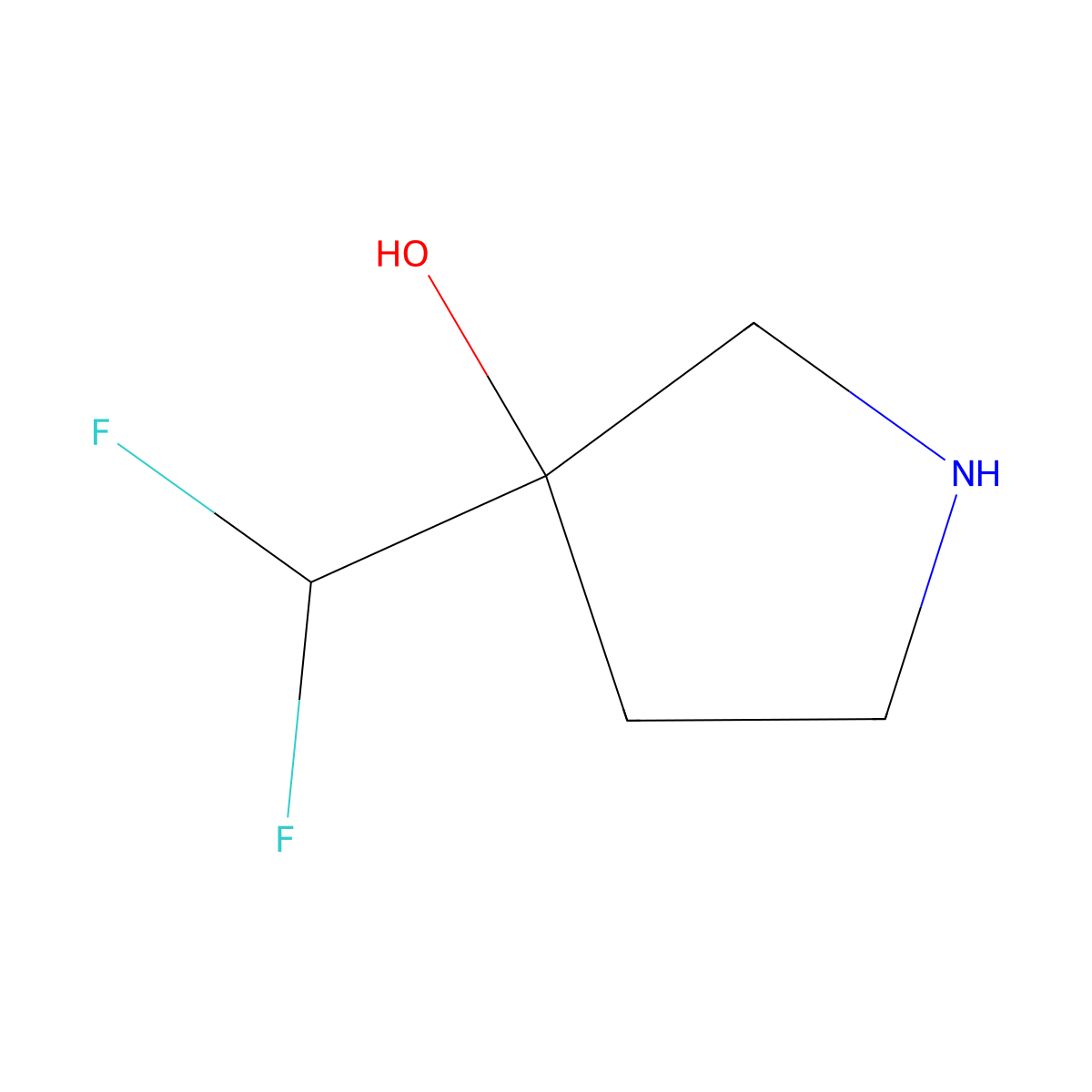 3-(Difluoromethyl)pyrrolidin-3-ol molecular structure, CAS 1423024-18-3