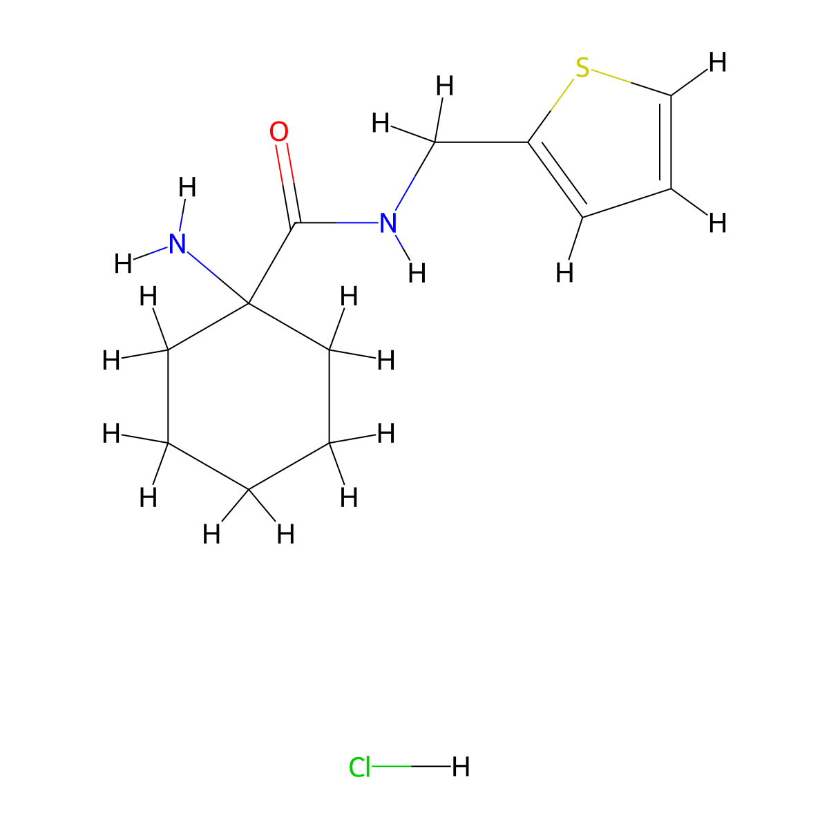 1-amino-N-(thiophen-2-ylmethyl)cyclohexane-1-carboxamide hydrochloride molecular structure, CAS 1423024-22-9