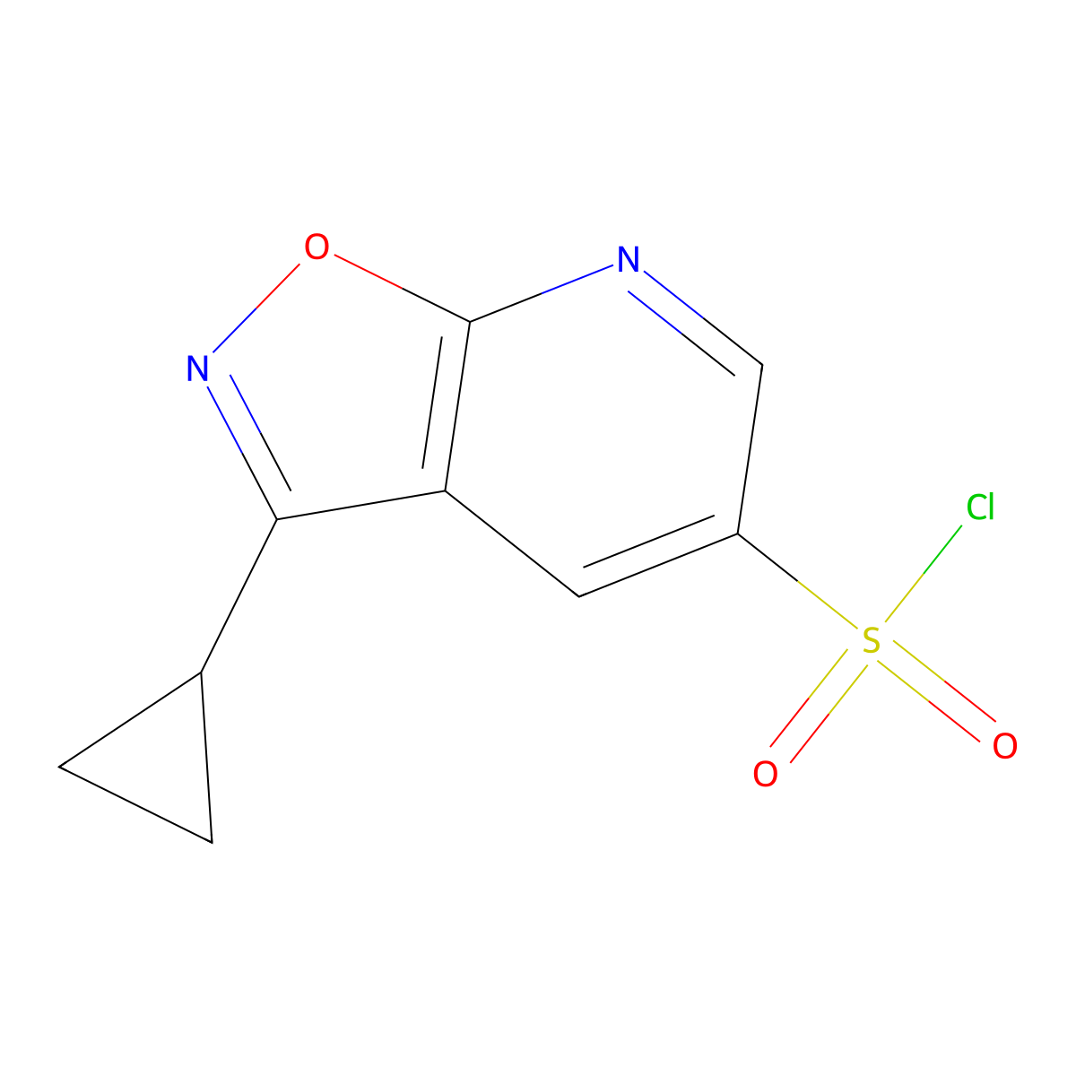 3-Cyclopropyl-(1,2)oxazolo(5,4-b)pyridine-5-sulfonyl chloride molecular structure, CAS 1423024-24-1