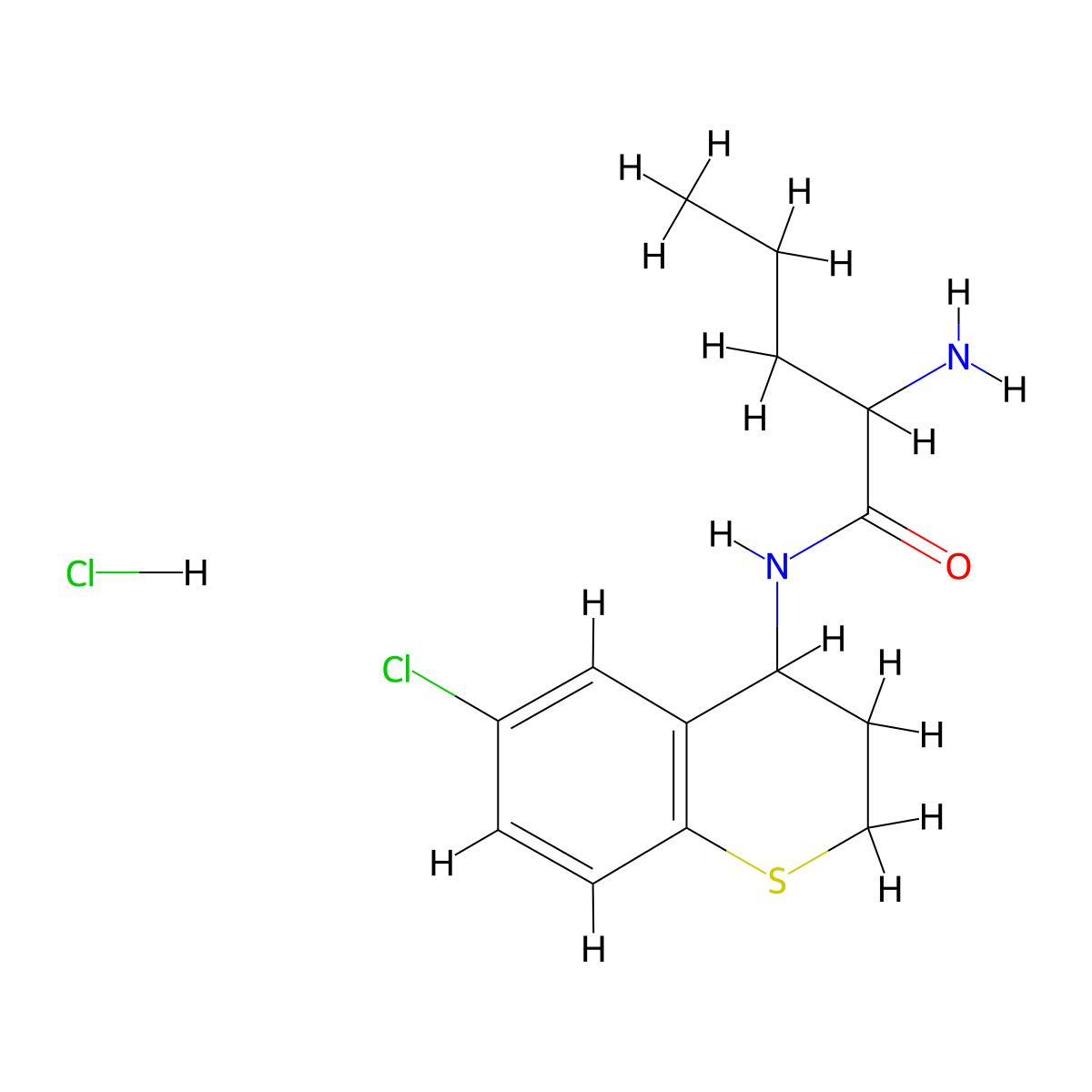2-amino-N-(6-chloro-3,4-dihydro-2H-1-benzothiopyran-4-yl)pentanamide hydrochloride molecular structure, CAS 1423024-29-6