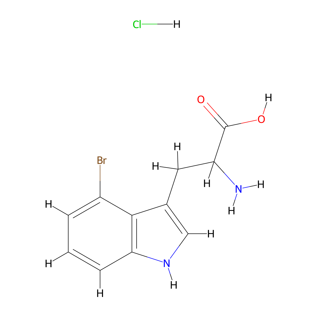 2-amino-3-(4-bromo-1H-indol-3-yl)propanoic acid hydrochloride molecular structure, CAS 1423024-39-8