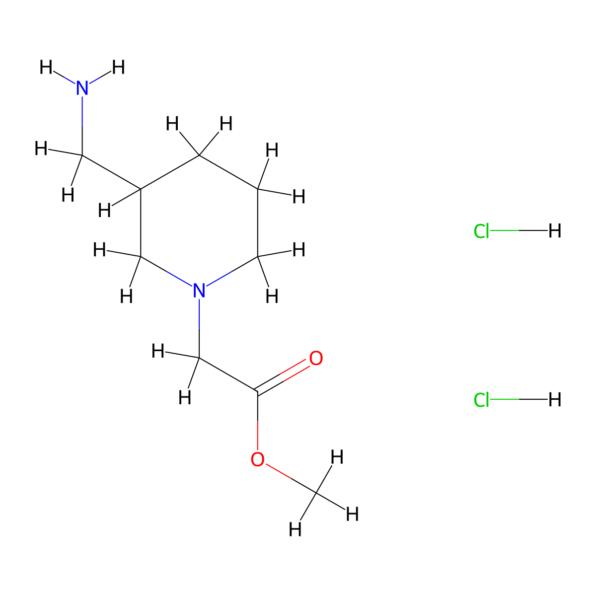 Methyl 2-[3-(aminomethyl)piperidin-1-yl]acetate dihydrochloride molecular structure, CAS 1423024-40-1