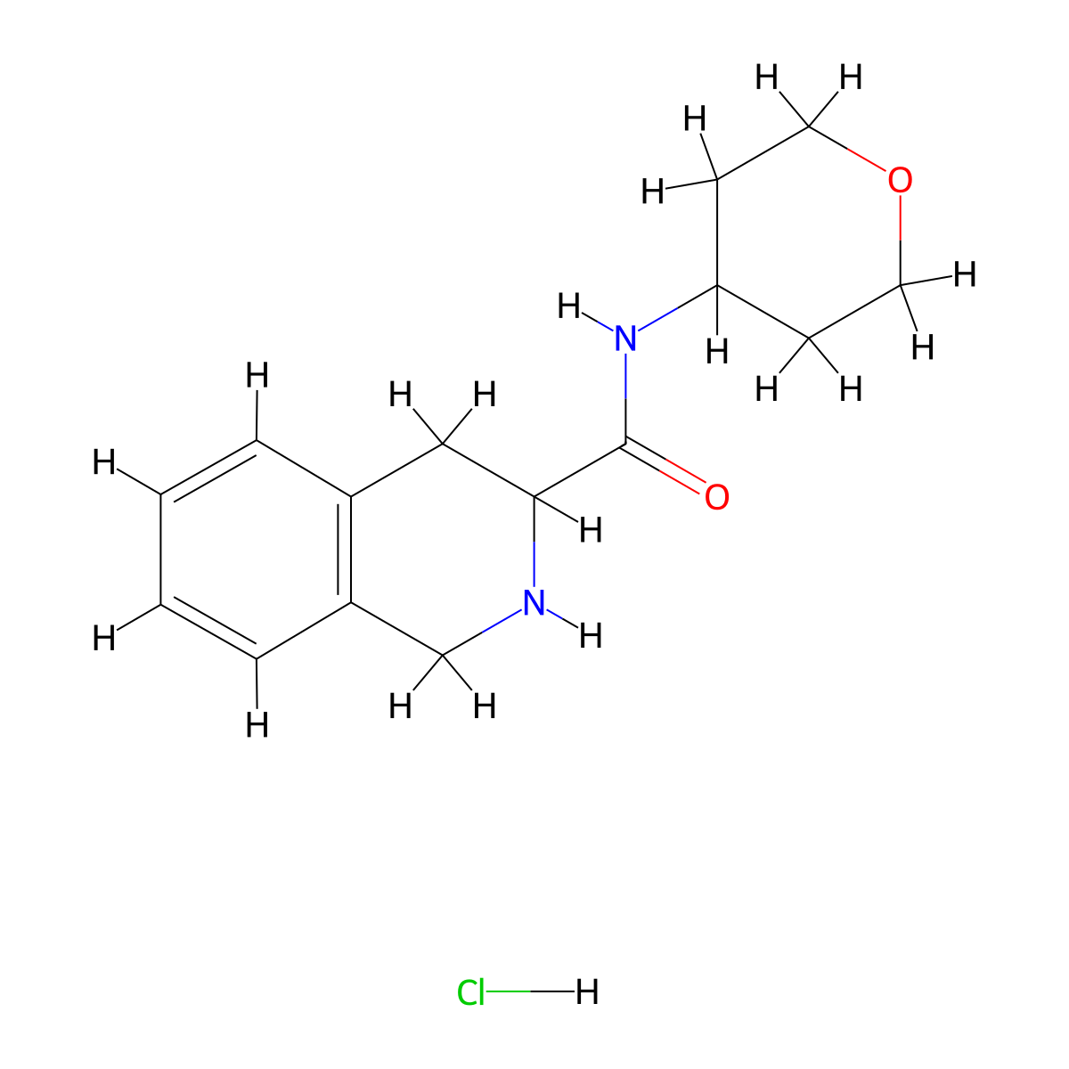 N-(oxan-4-yl)-1,2,3,4-tetrahydroisoquinoline-3-carboxamide hydrochloride molecular structure, CAS 1423024-46-7