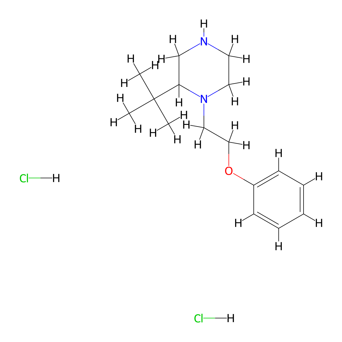2-Tert-butyl-1-(2-phenoxyethyl)piperazine dihydrochloride molecular structure, CAS 1423024-48-9