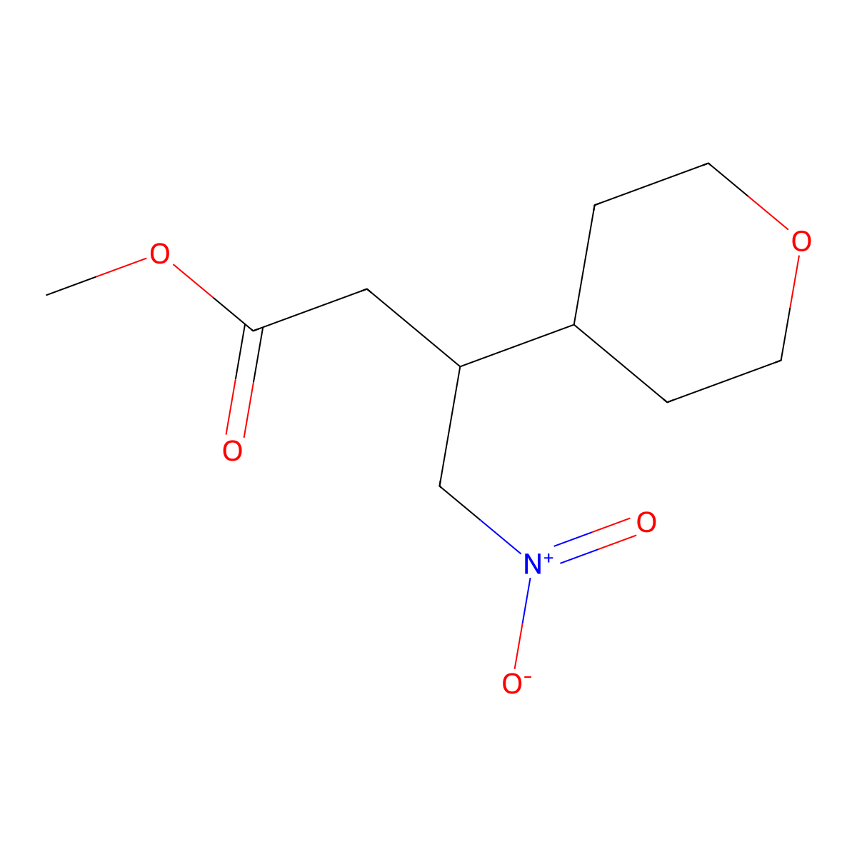 Methyl 4-nitro-3-(oxan-4-yl)butanoate molecular structure, CAS 1423024-54-7