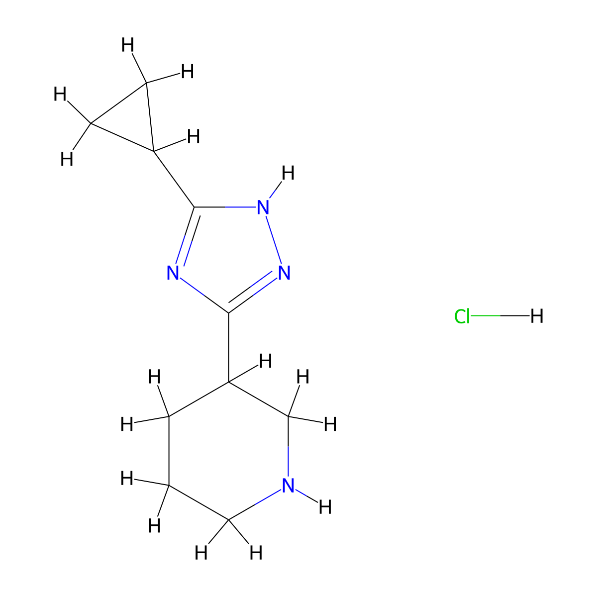 3-(5-cyclopropyl-1H-1,2,4-triazol-3-yl)piperidine hydrochloride molecular structure, CAS 1423024-81-0
