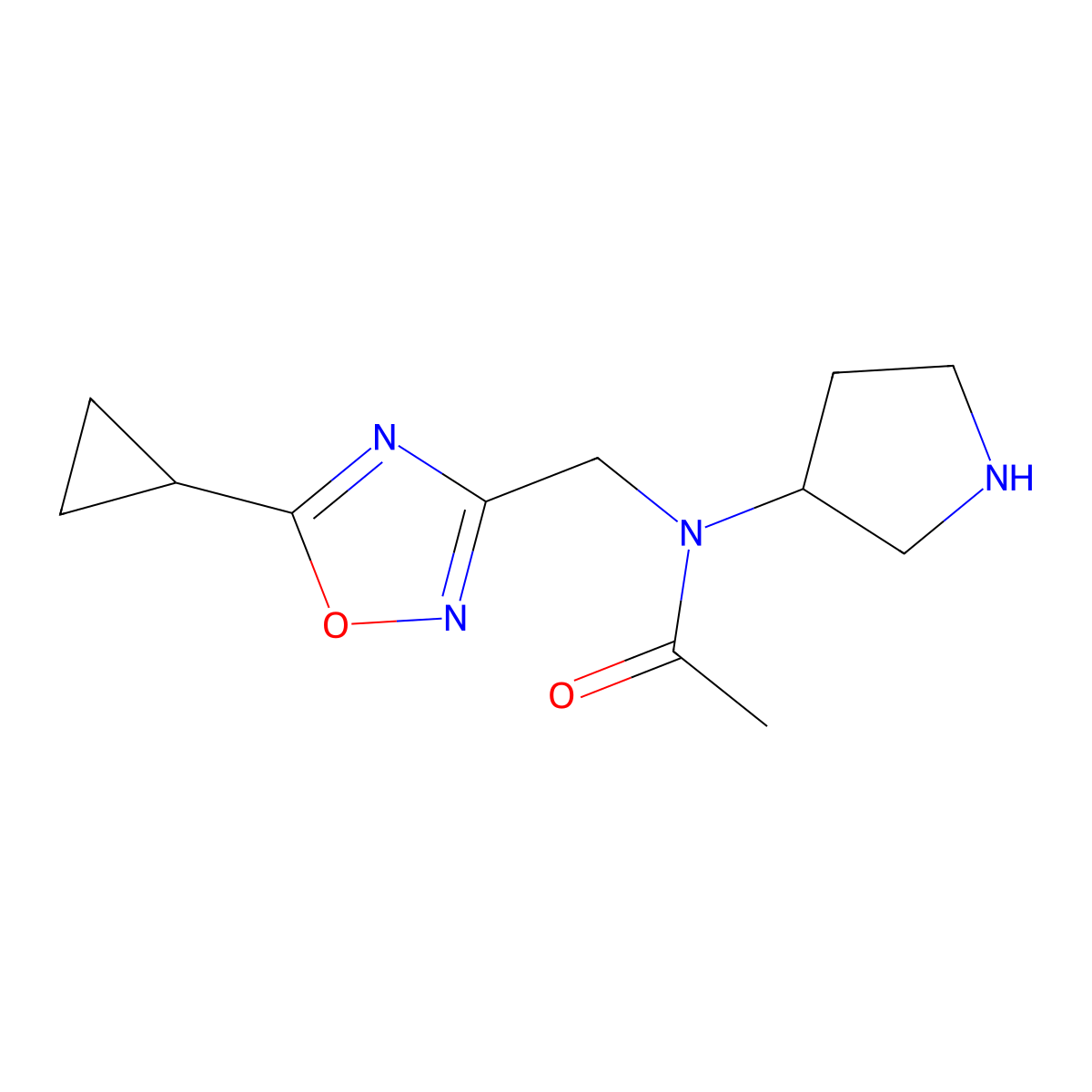 N-[(5-cyclopropyl-1,2,4-oxadiazol-3-yl)methyl]-N-(pyrrolidin-3-yl)acetamide molecular structure, CAS 1423025-04-0