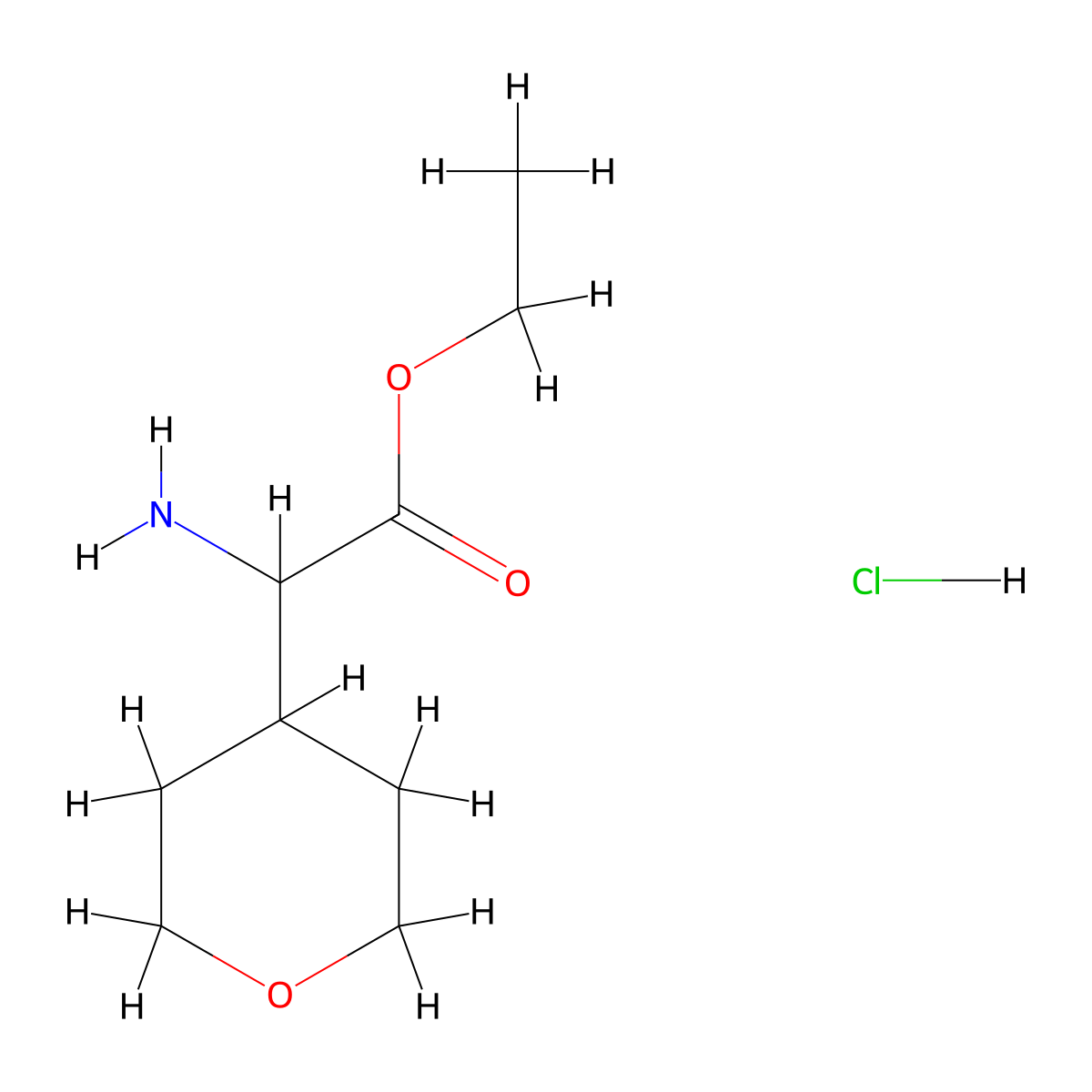 Ethyl 2-amino-2-(oxan-4-yl)acetate hydrochloride molecular structure, CAS 1423025-06-2