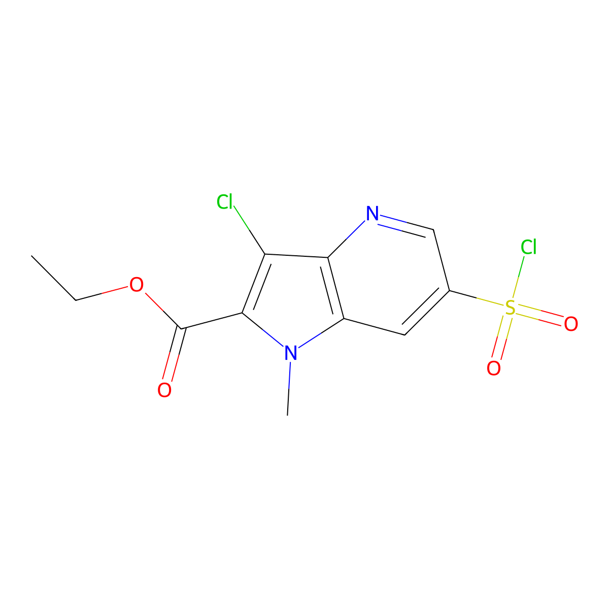 ethyl 3-chloro-6-(chlorosulfonyl)-1-methyl-1H-pyrrolo[3,2-b]pyridine-2-carboxylate molecular structure, CAS 1423025-12-0