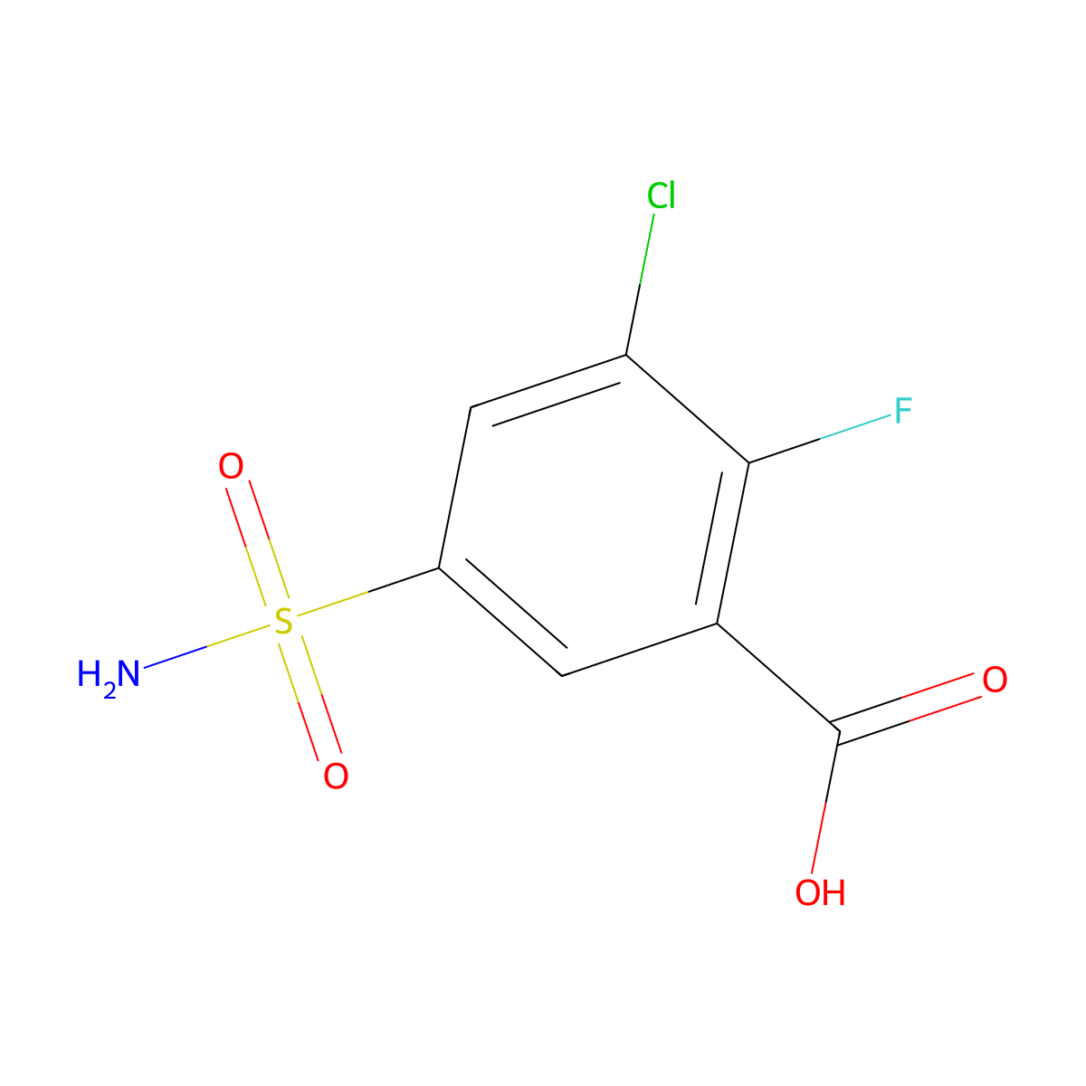 3-Chloro-2-fluoro-5-sulfamoylbenzoic acid molecular structure, CAS 1423025-14-2