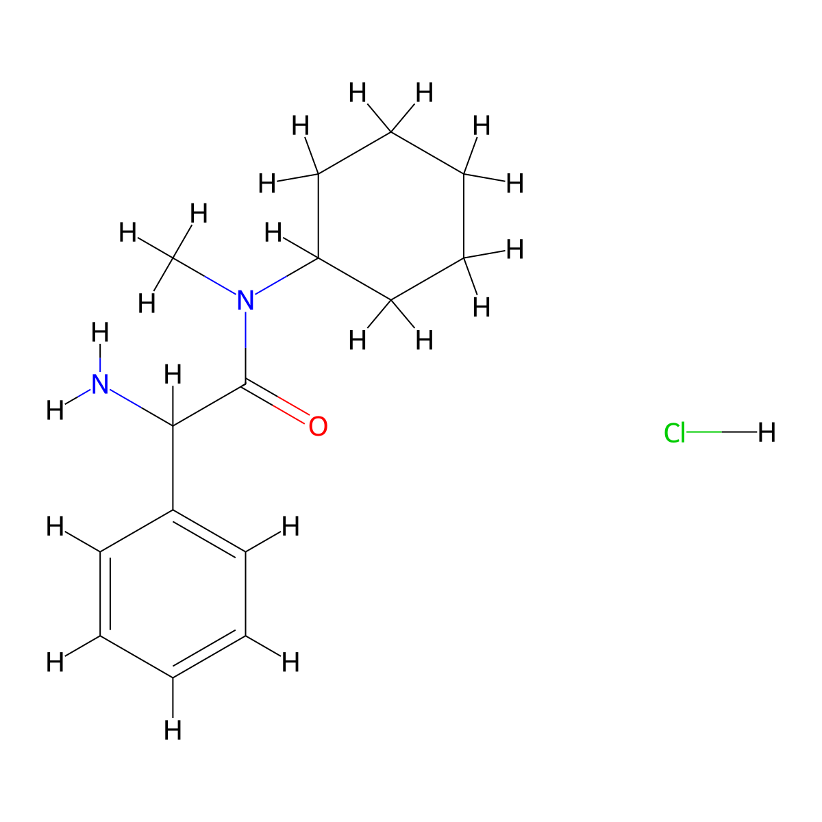 2-amino-N-cyclohexyl-N-methyl-2-phenylacetamide hydrochloride molecular structure, CAS 1423025-15-3