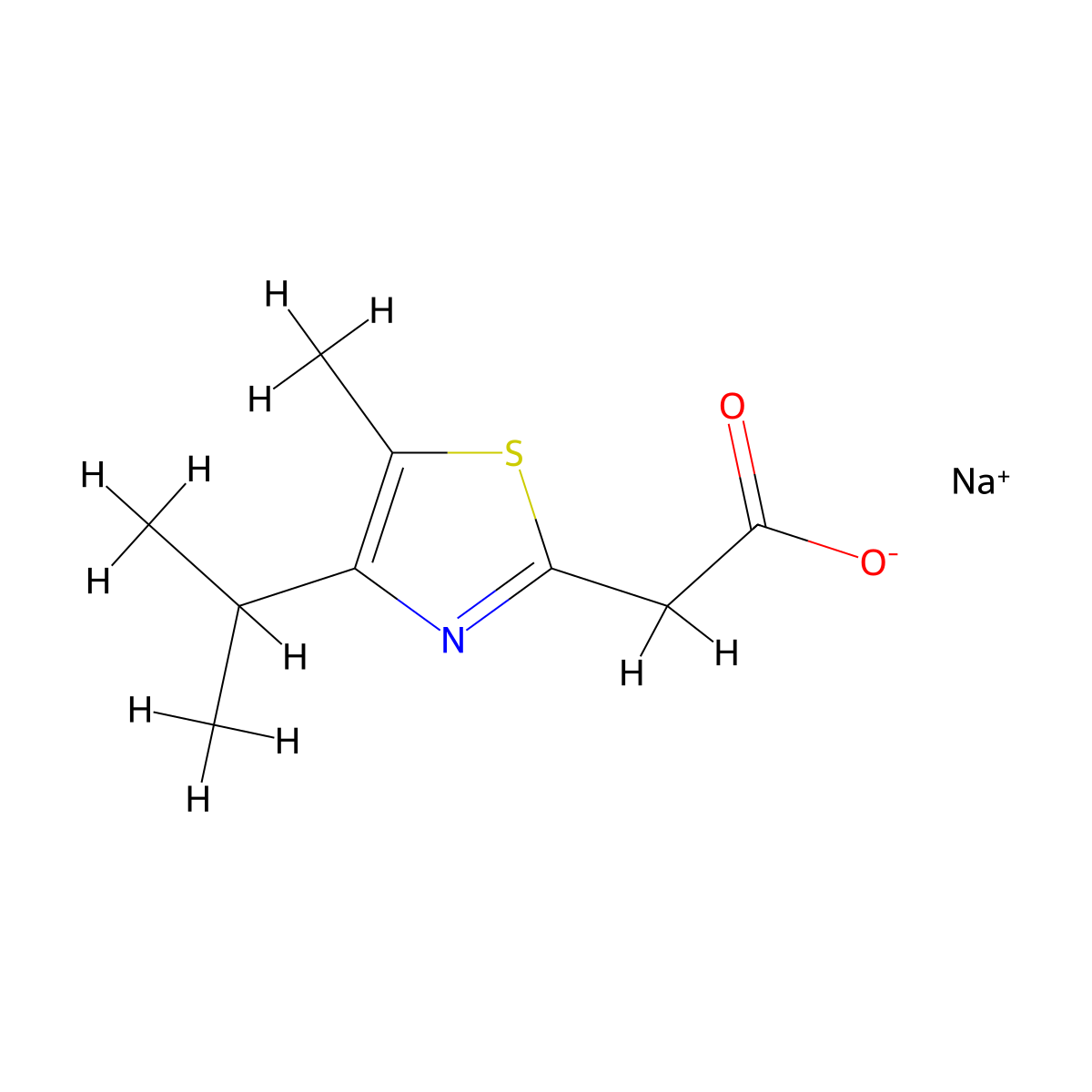Sodium 2-[5-methyl-4-(propan-2-yl)-1,3-thiazol-2-yl]acetate molecular structure, CAS 1423025-18-6