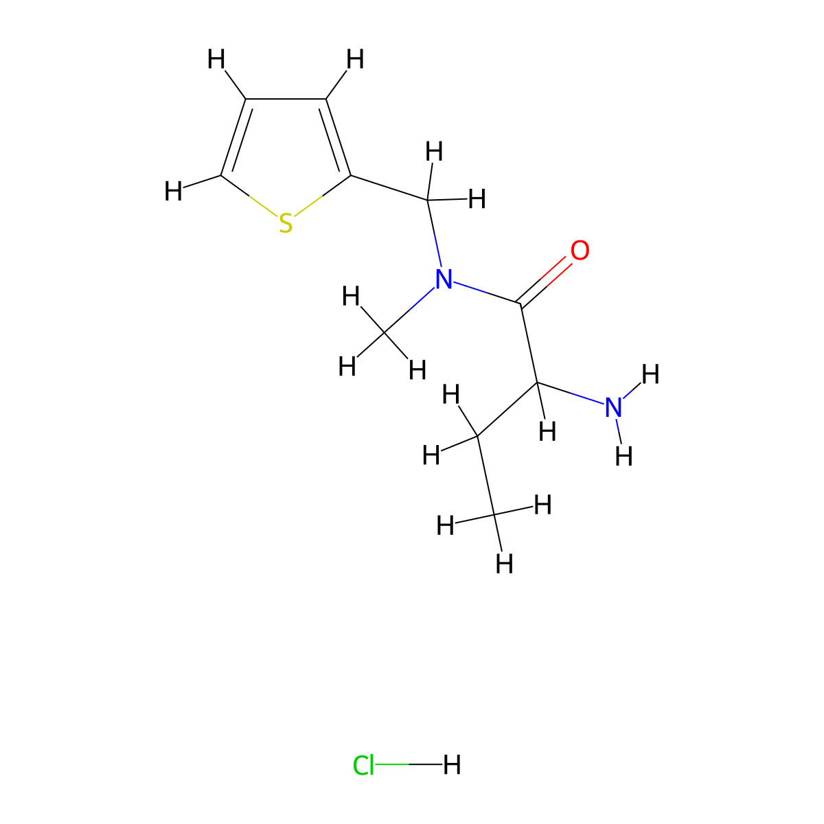 2-amino-N-methyl-N-(thiophen-2-ylmethyl)butanamide hydrochloride molecular structure, CAS 1423025-35-7