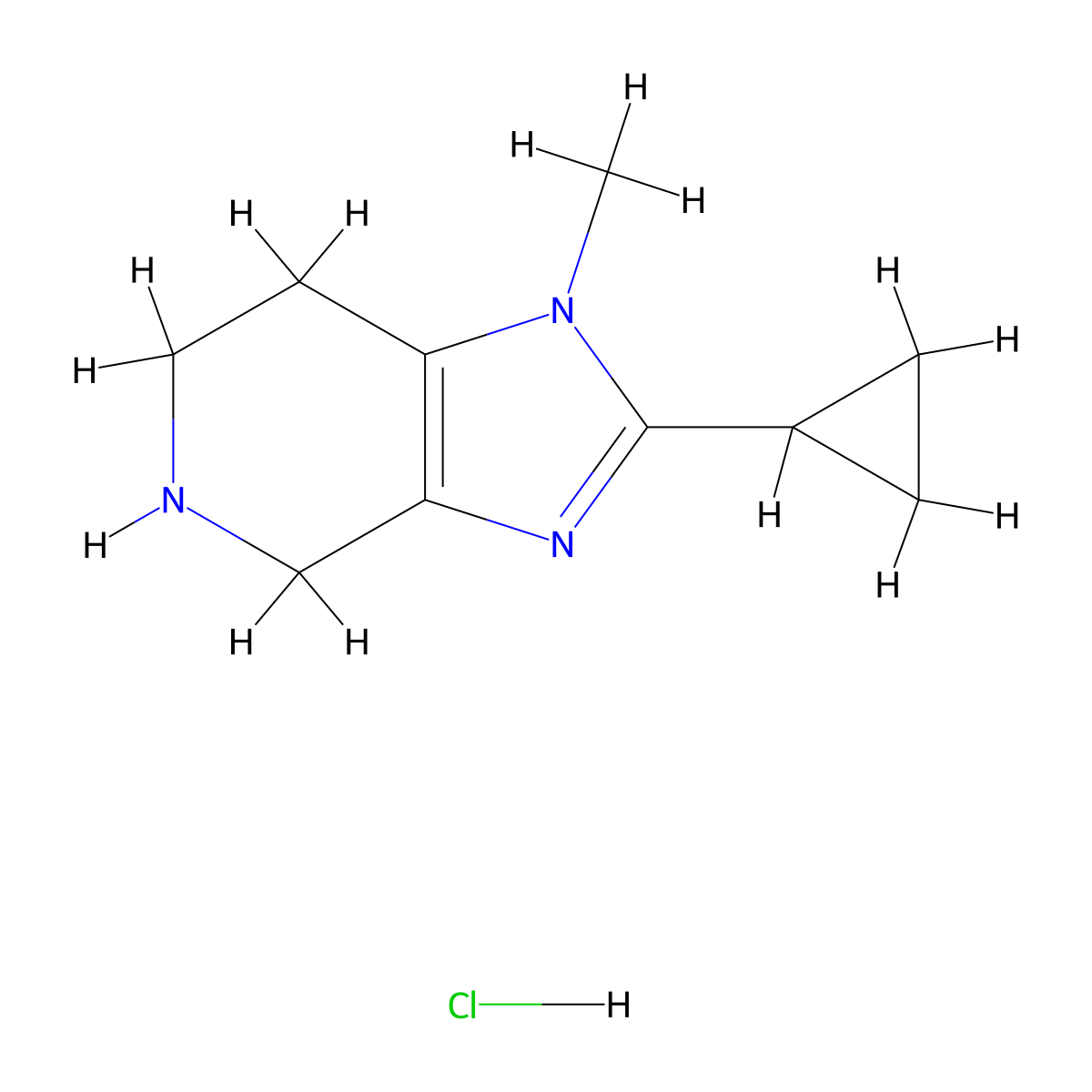 2-cyclopropyl-1-methyl-1H,4H,5H,6H,7H-imidazo[4,5-c]pyridine hydrochloride molecular structure, CAS 1423025-37-9
