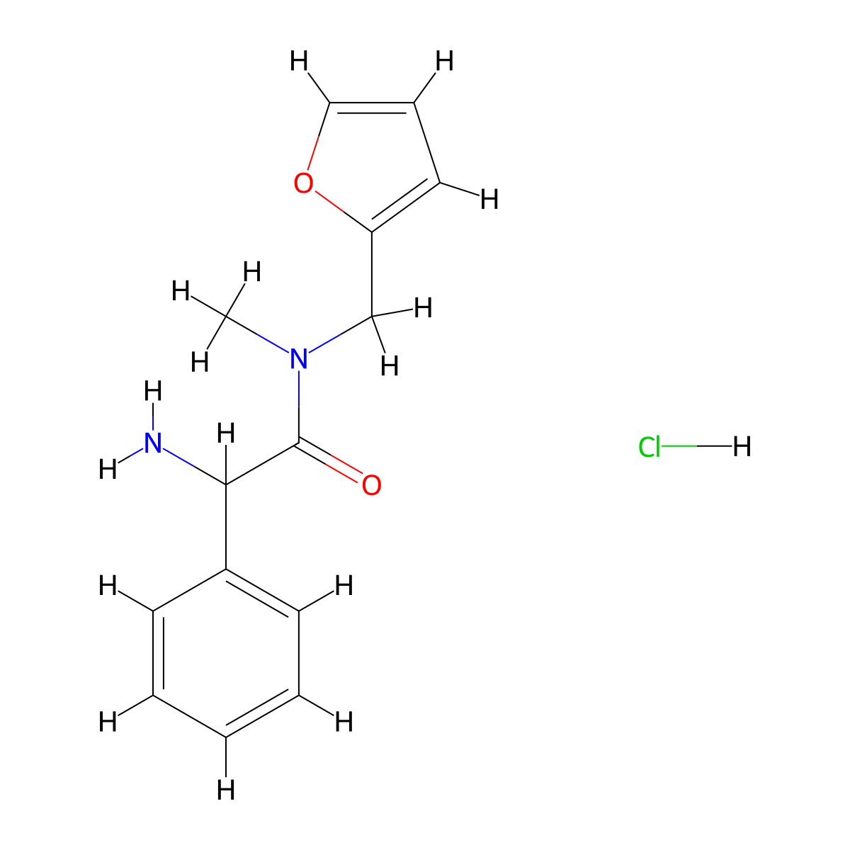 2-amino-N-(furan-2-ylmethyl)-N-methyl-2-phenylacetamide hydrochloride molecular structure, CAS 1423025-43-7