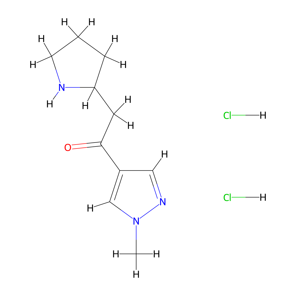 1-(1-methyl-1H-pyrazol-4-yl)-2-(pyrrolidin-2-yl)ethan-1-one dihydrochloride molecular structure, CAS 1423025-51-7