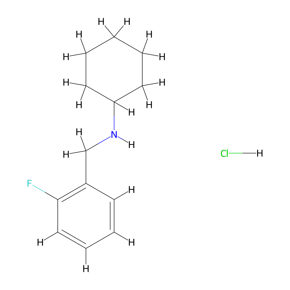 N-[(2-fluorophenyl)methyl]cyclohexanamine hydrochloride molecular structure, CAS 1423025-57-3