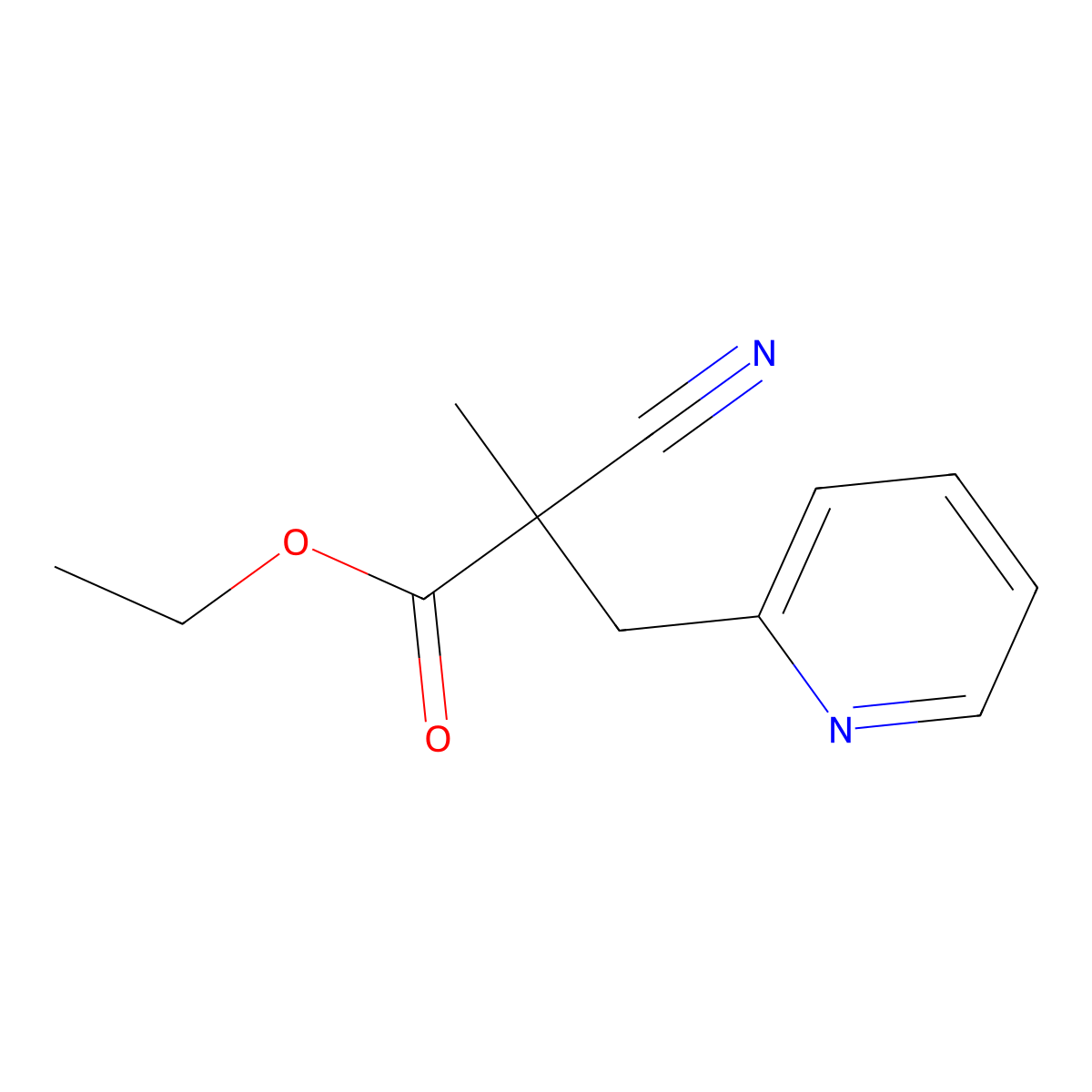 Ethyl 2-cyano-2-methyl-3-(pyridin-2-yl)propanoate molecular structure, CAS 1423025-64-2
