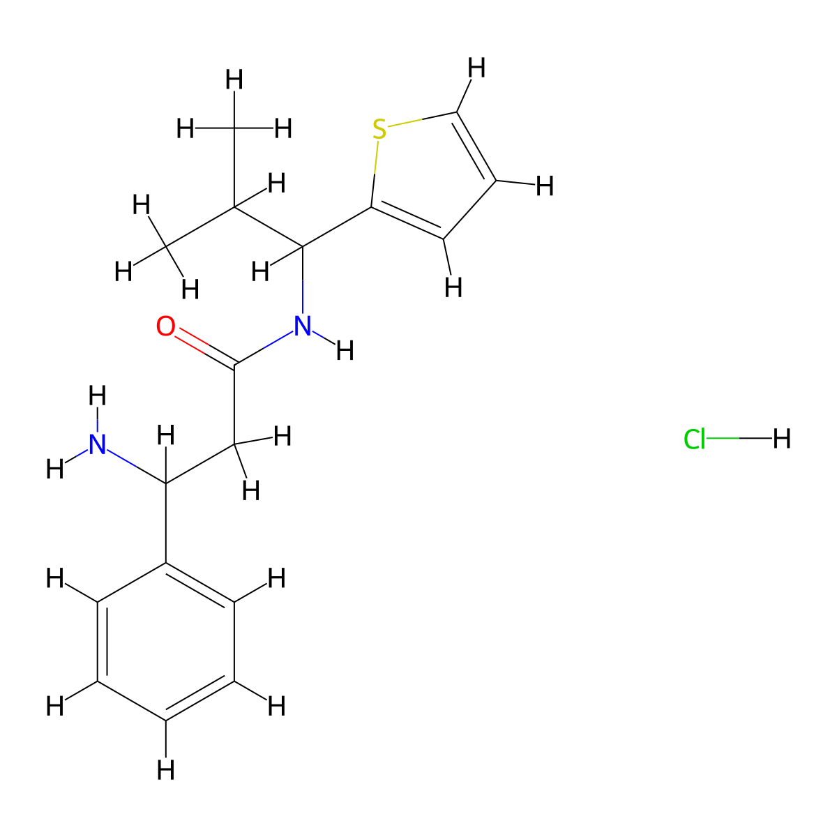 3-amino-N-[2-methyl-1-(thiophen-2-yl)propyl]-3-phenylpropanamide hydrochloride molecular structure, CAS 1423025-71-1