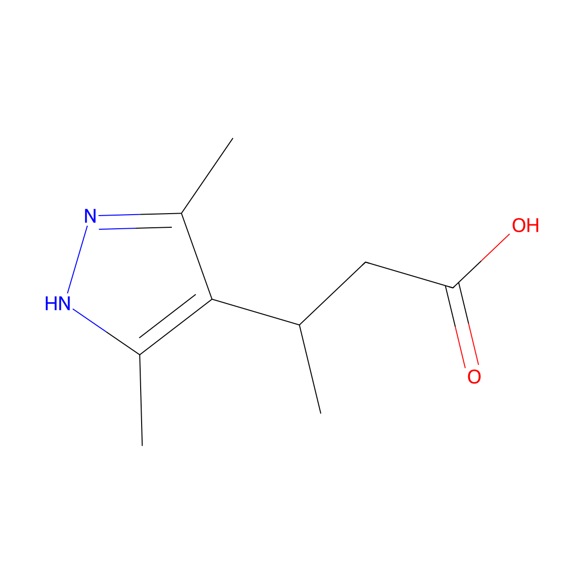3-(3,5-dimethyl-1H-pyrazol-4-yl)butanoic acid molecular structure, CAS 1423025-74-4